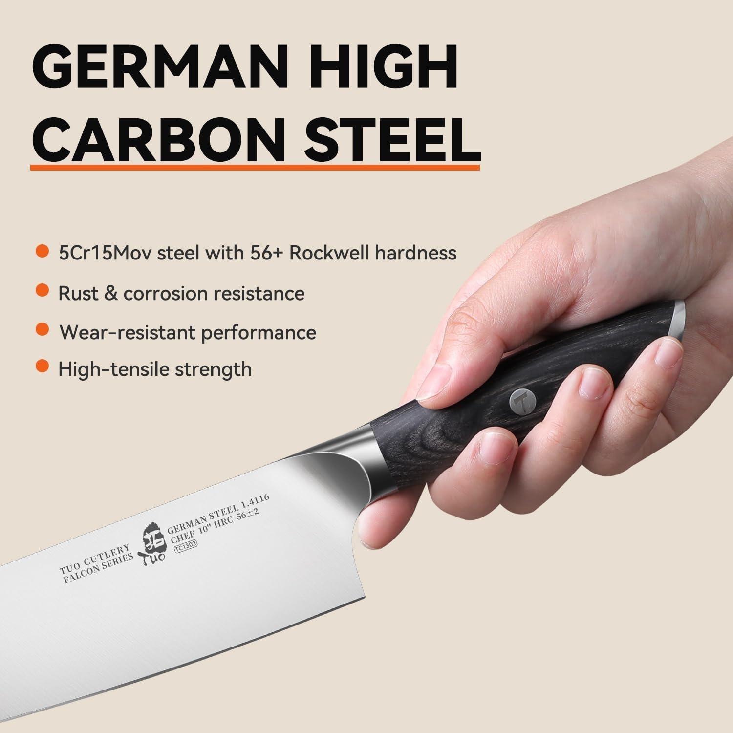 Cuchillo de Chef TUO 25.4 cm Acero Alemán Pakkawood Profesional