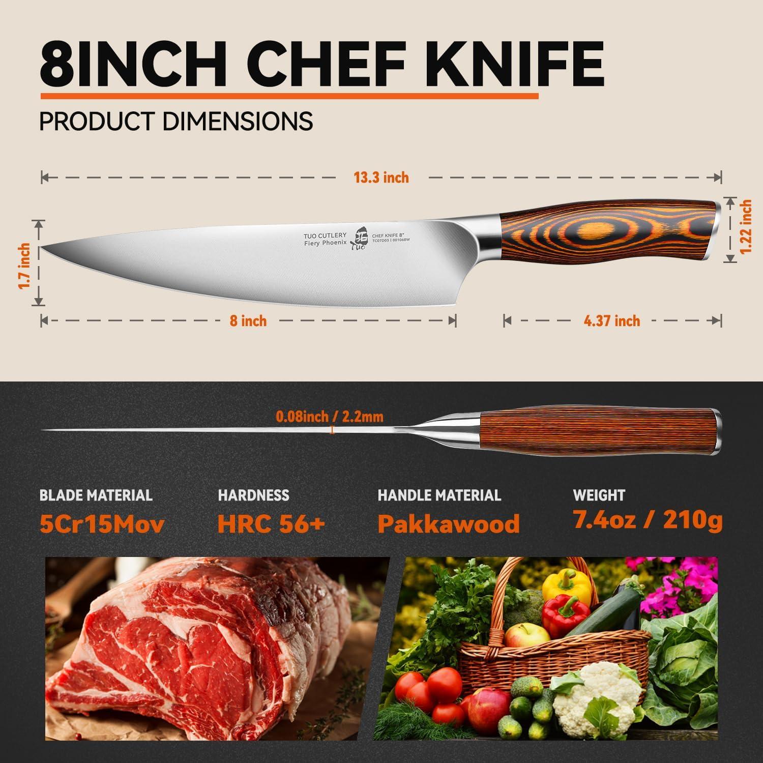 Cuchillo de Chef TUO 20 cm Acero Alto Carbono Pakkawood