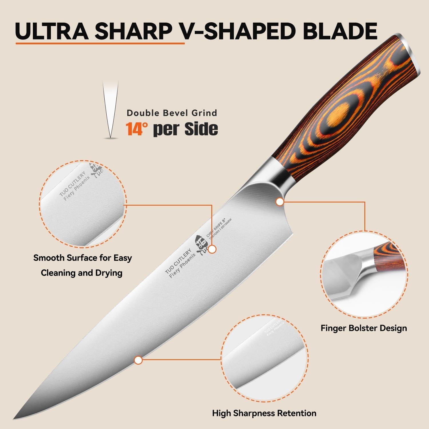 Cuchillo de Chef TUO 20 cm Acero Alto Carbono Pakkawood