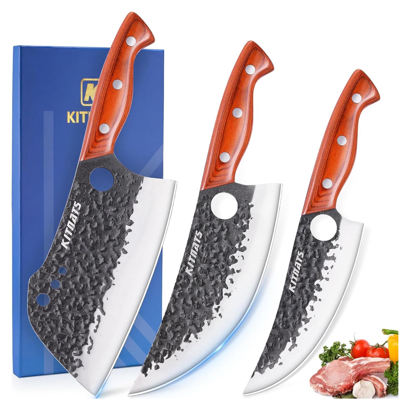 Juego de 3 cuchillos de carnicero KITNATS forjados a mano
