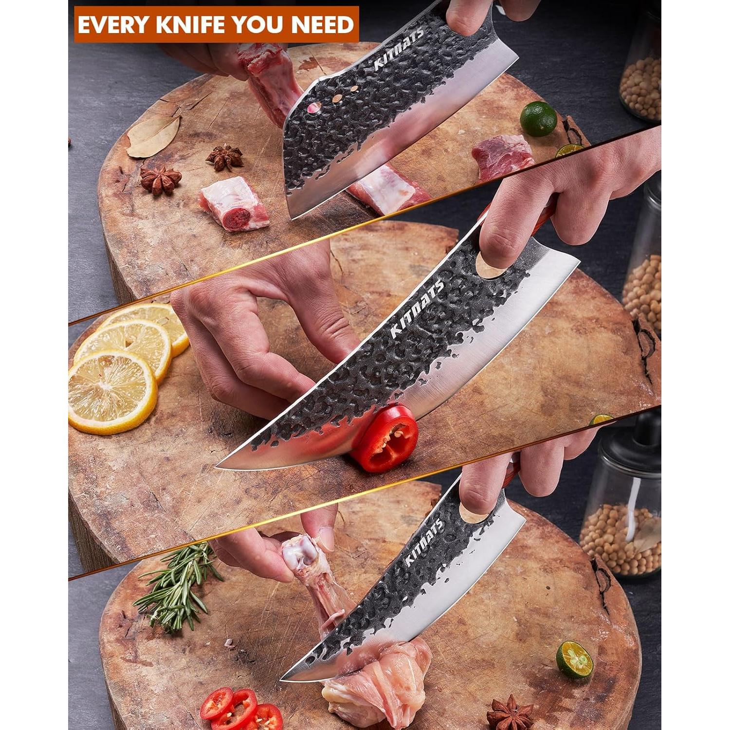 Juego de 3 cuchillos de carnicero KITNATS forjados a mano