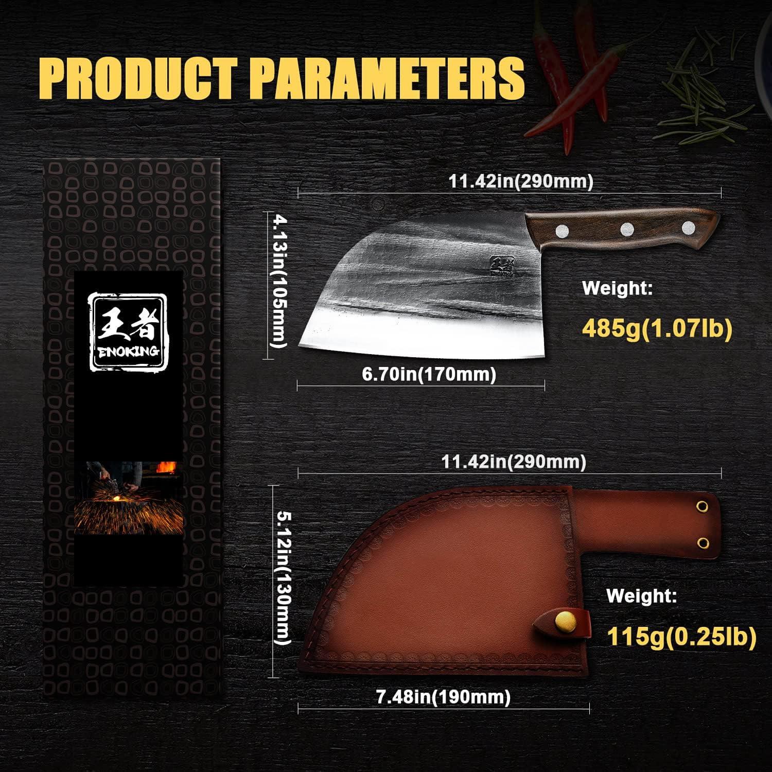 Cuchillo de Chef Forjado ENOKING 17 cm Acero Carbono Mango Madera