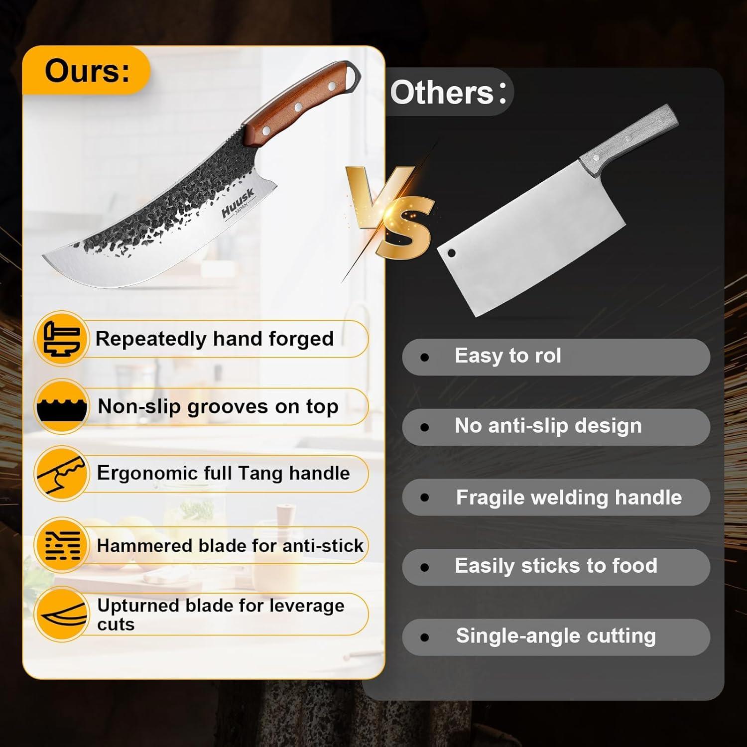 Cuchillo de Carnicero Huusk 21cm Acero Alto Carbono Mango Roble