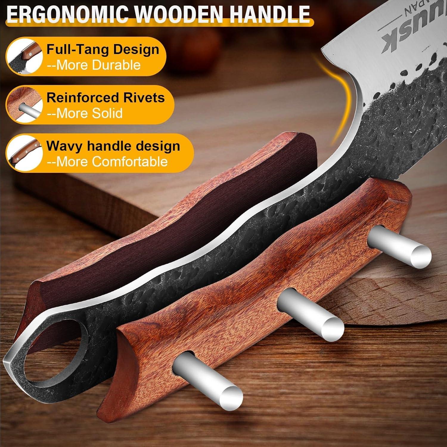 Cuchillo de Carnicero Huusk 21cm Acero Alto Carbono Mango Roble