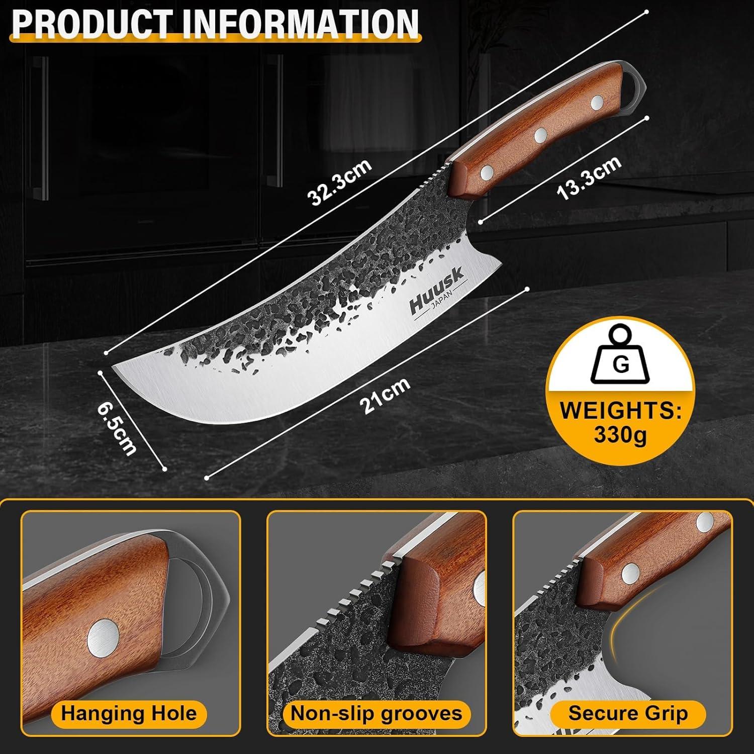 Cuchillo de Carnicero Huusk 21cm Acero Alto Carbono Mango Roble