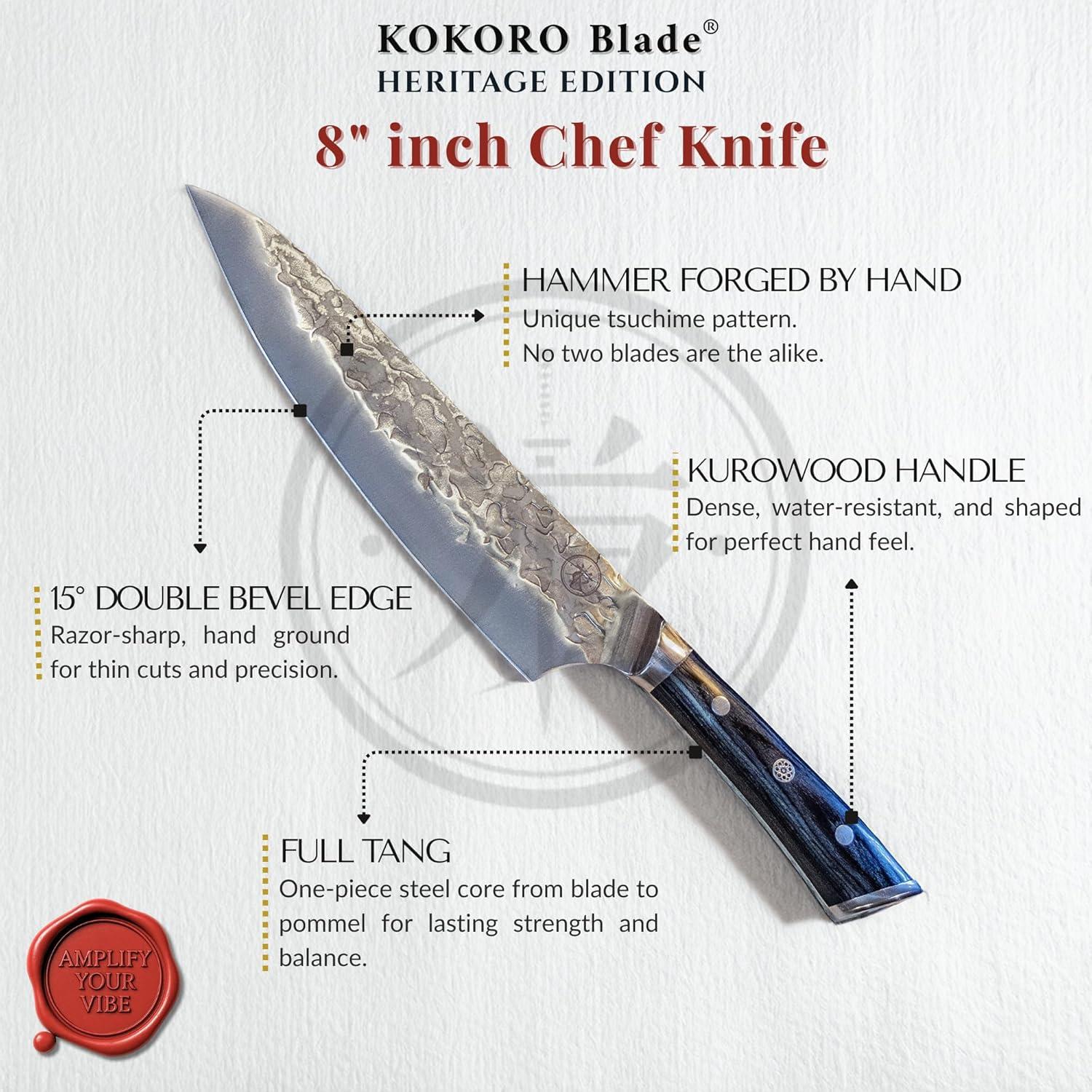 Cuchillo de Chef KOKORO 20.32 cm Forjado a Mano Full Tang