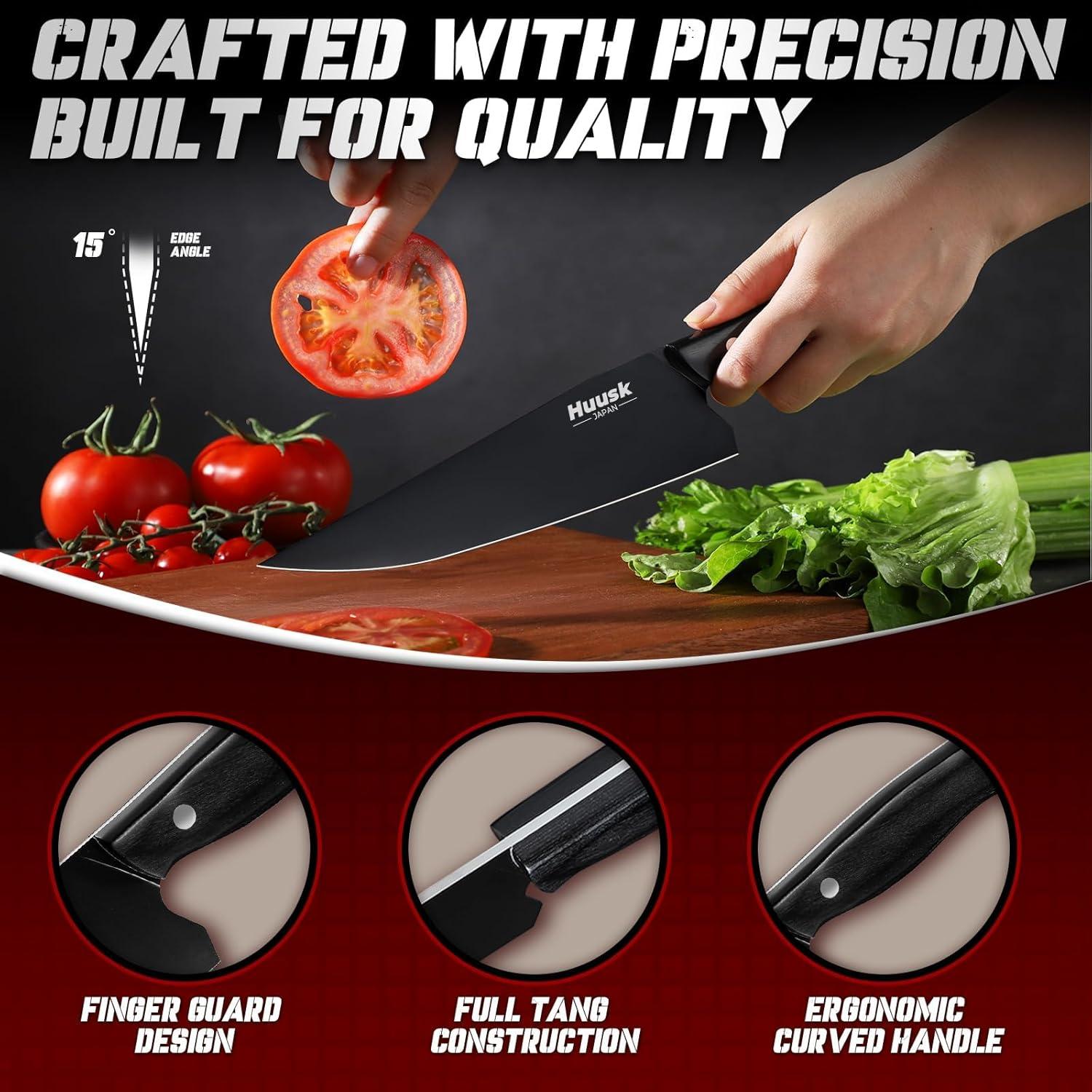 Cuchillo de Chef Japonés Huusk 20.32cm Acero Inoxidable Negro