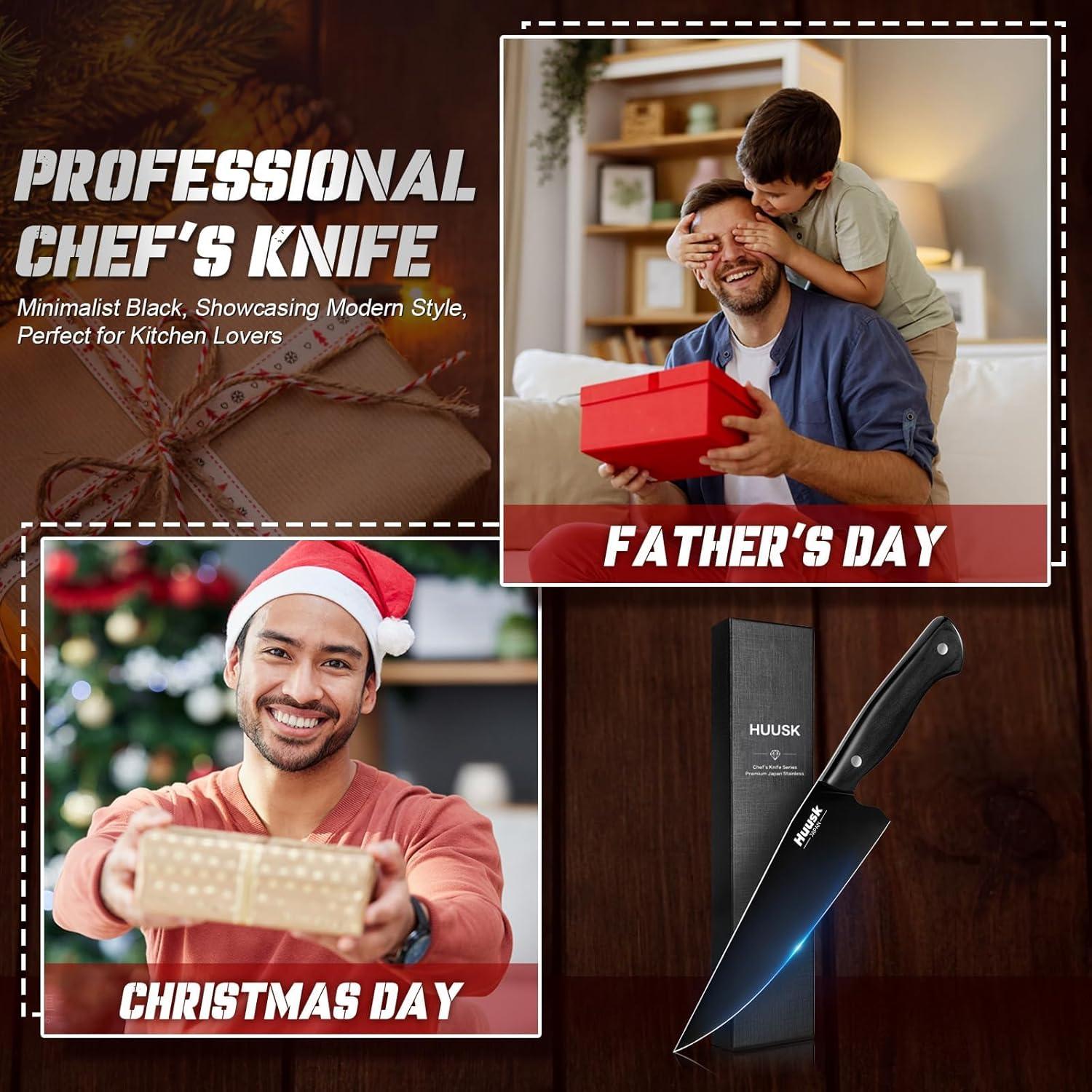 Cuchillo de Chef Japonés Huusk 20.32cm Acero Inoxidable Negro