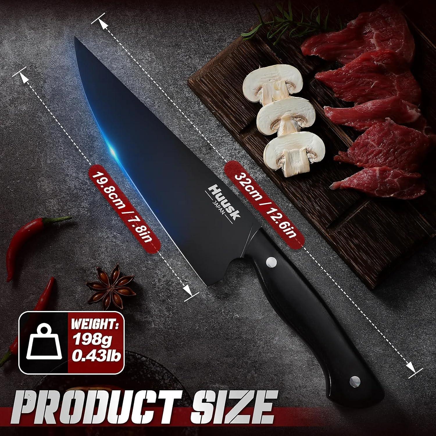 Cuchillo de Chef Japonés Huusk 20.32cm Acero Inoxidable Negro