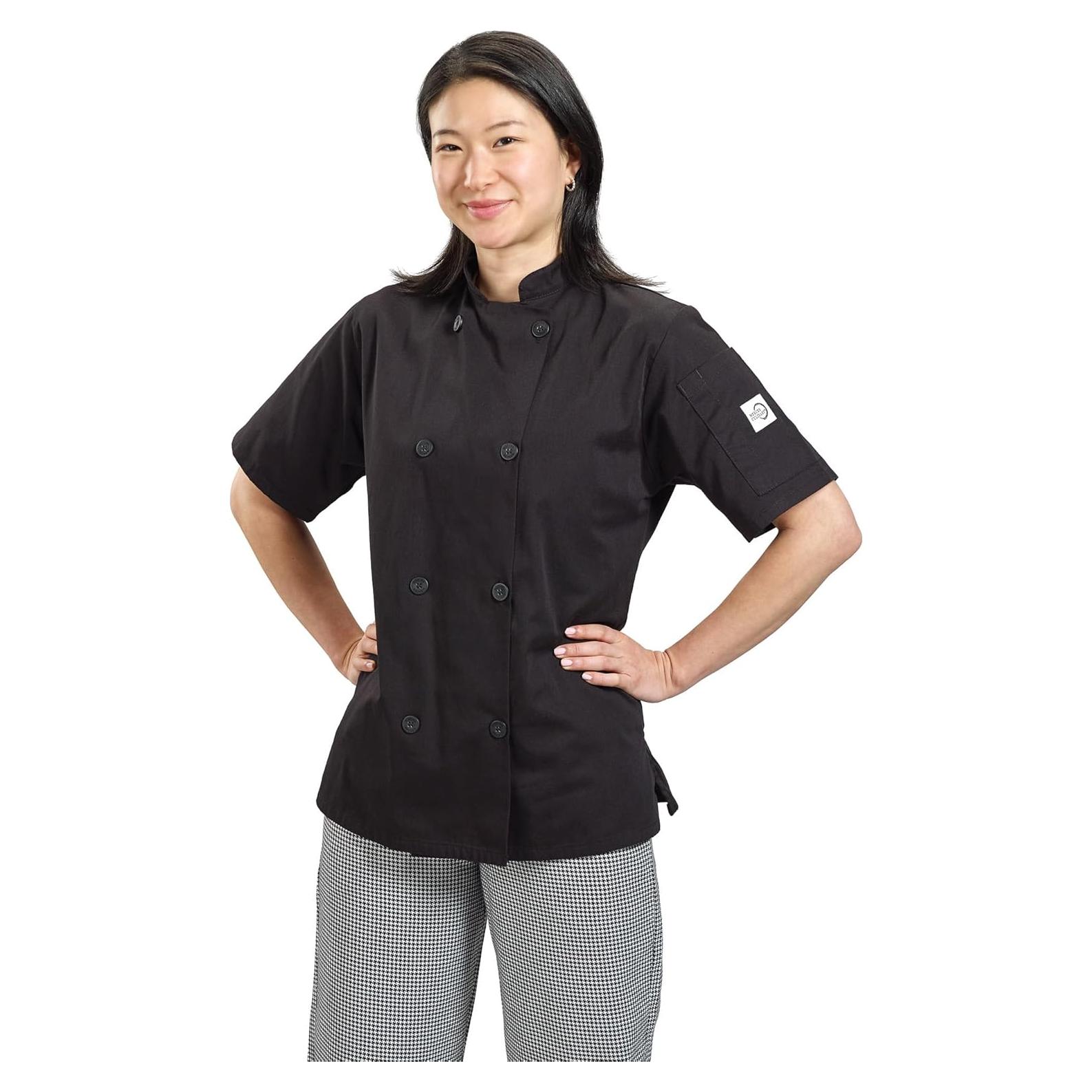 Chaqueta de Cocina Mujer Mercer M60023BKL Manga Corta Negra Grande
