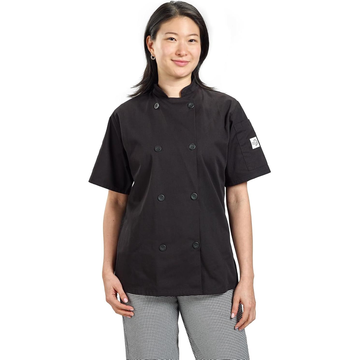 Chaqueta de Cocina Mujer Mercer M60023BKL Manga Corta Negra Grande