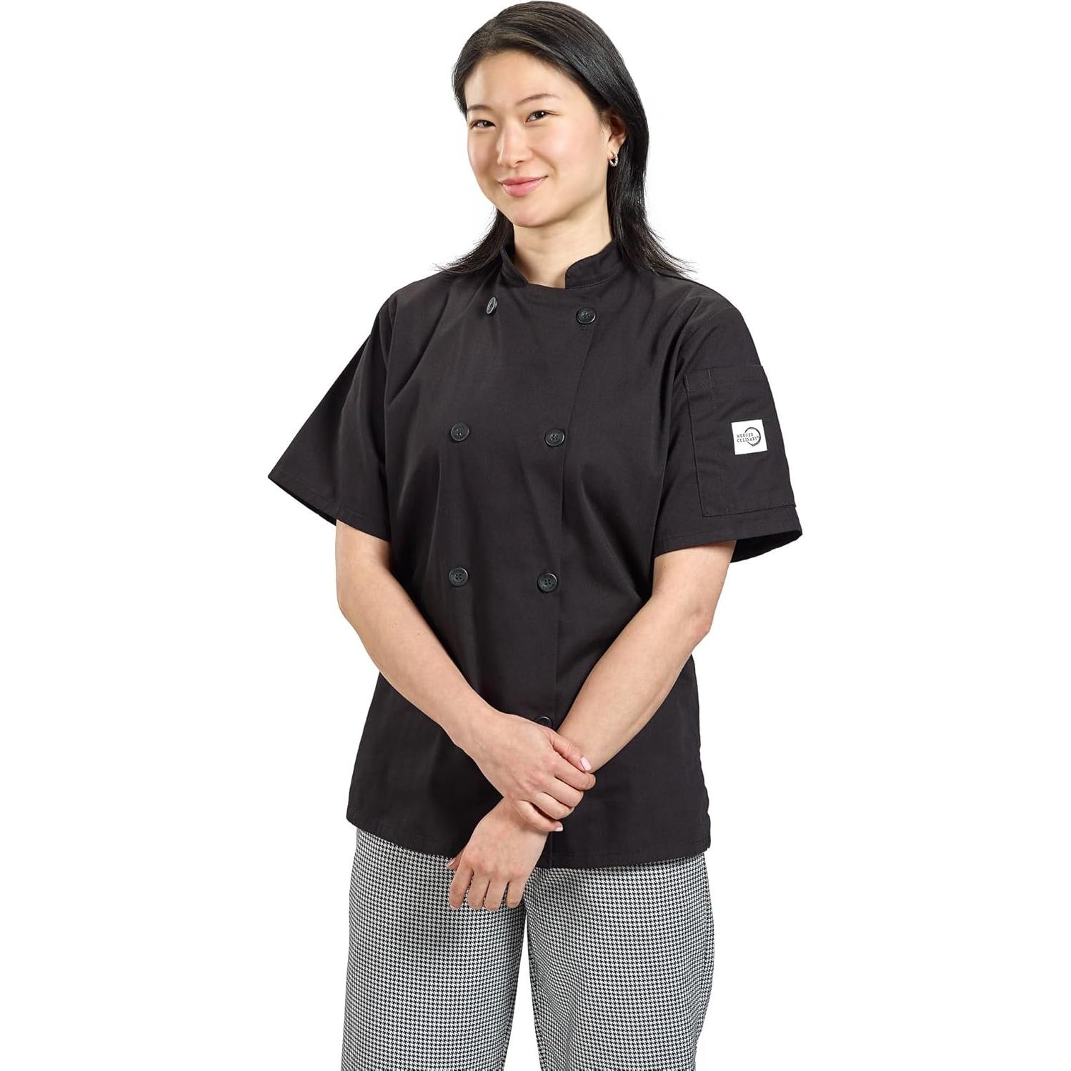 Chaqueta de Cocina Mujer Mercer M60023BKL Manga Corta Negra Grande