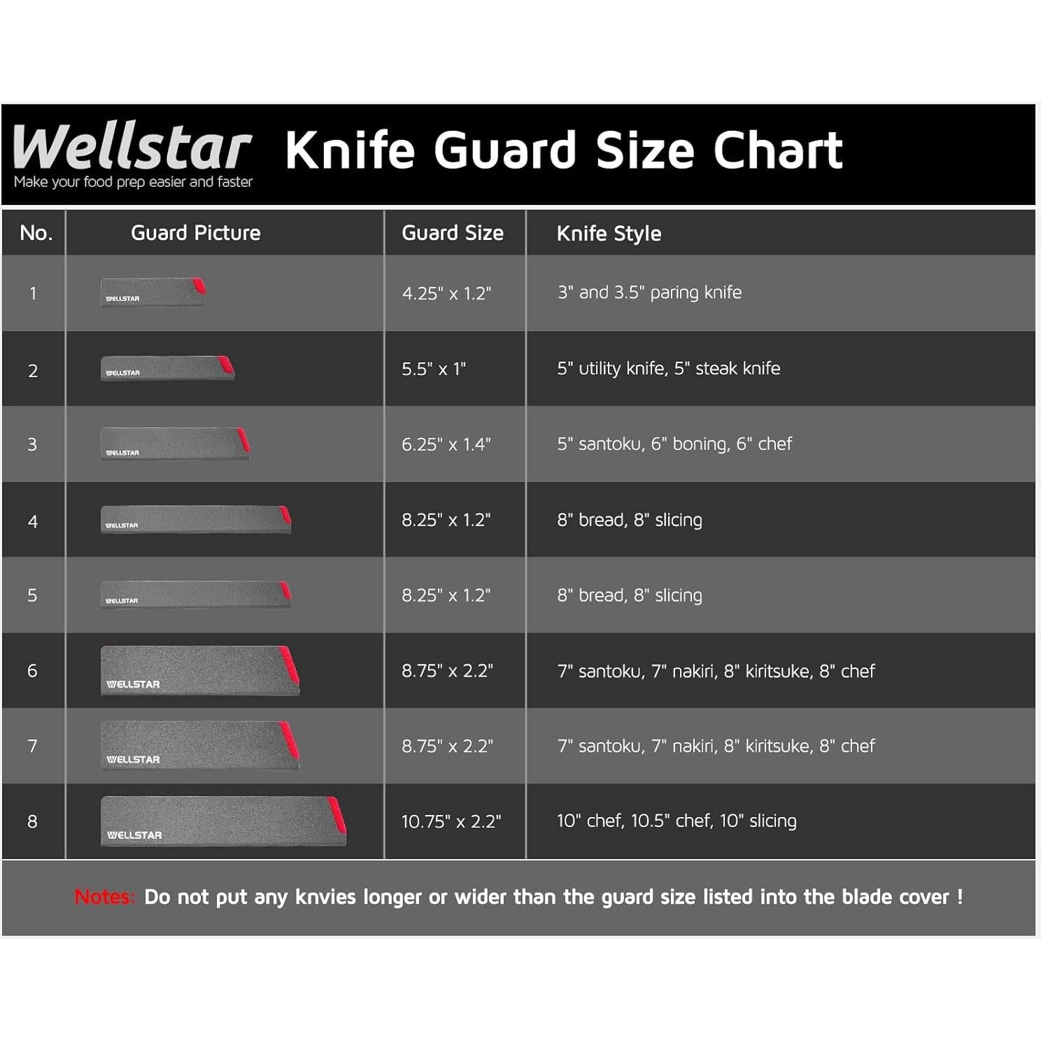 Juego de 8 Protectores de Cuchillos WELLSTAR - ABS Libre de BPA