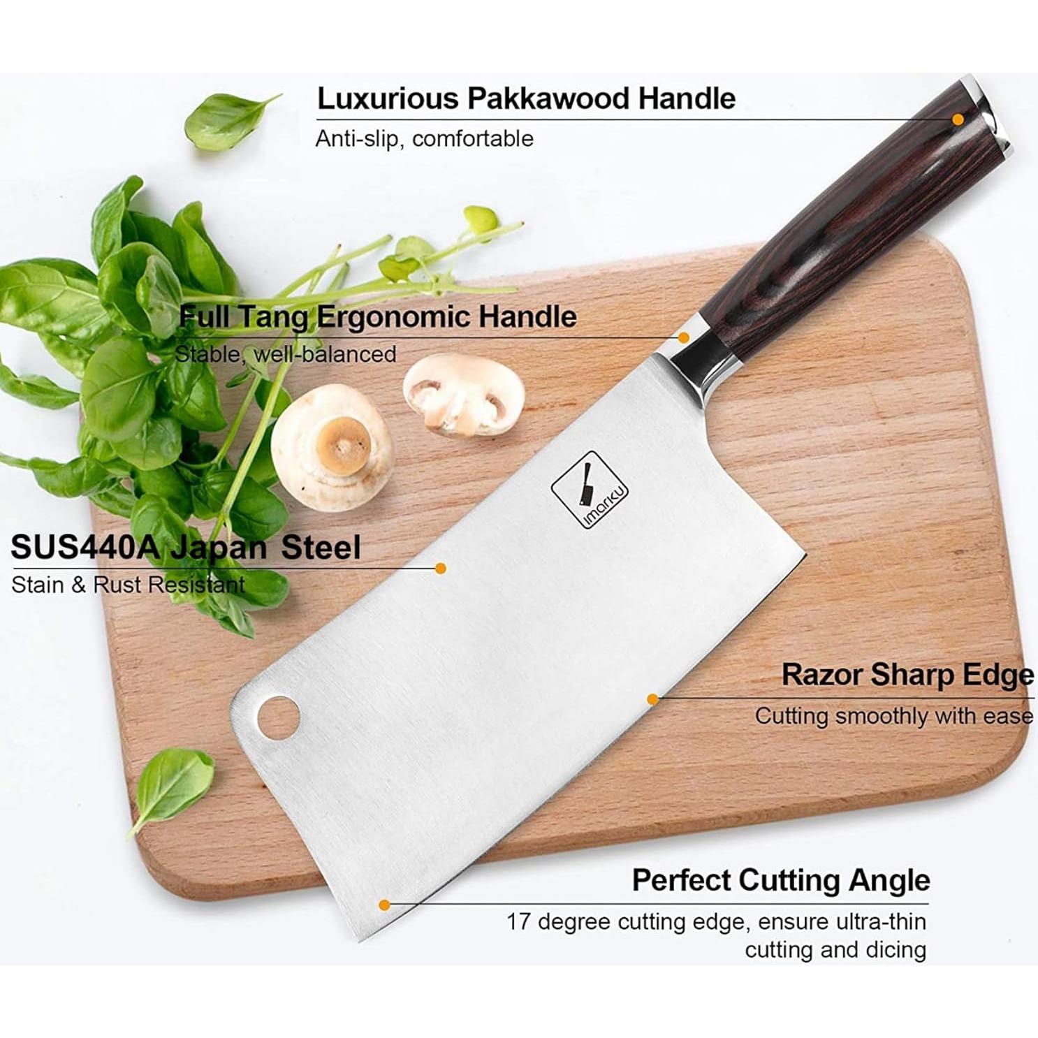 Cuchillo Cleaver Imarku 17.78 cm Acero Inoxidable SUS440A