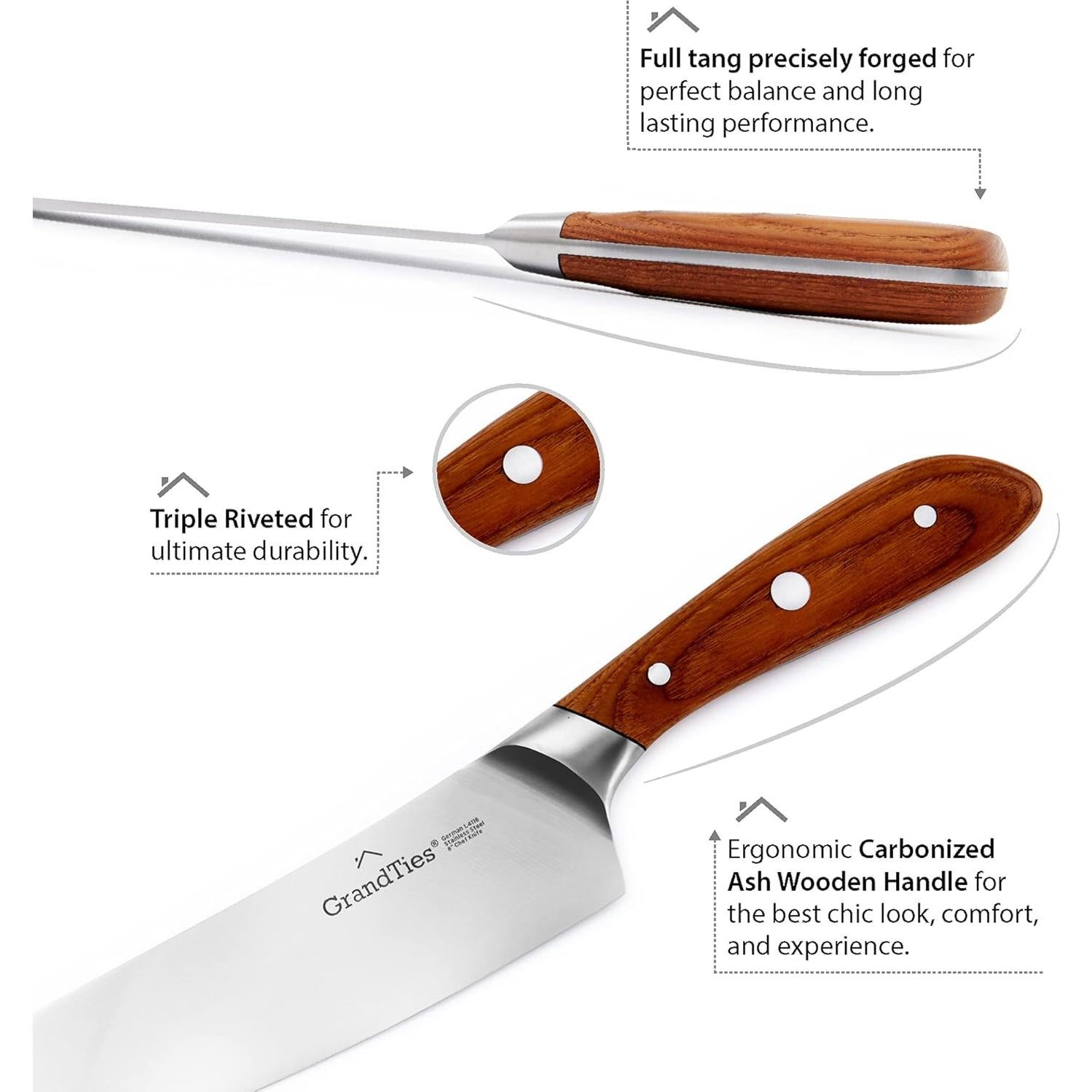Cuchillo de Chef 20 cm GrandTies - Acero Inoxidable Alemán