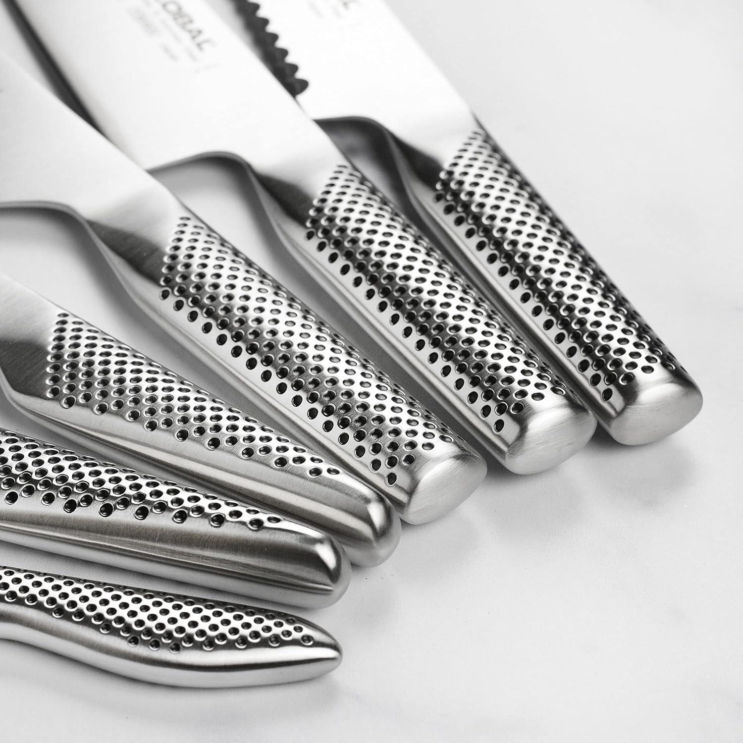 Juego de cuchillos Global 8 piezas con bloque de nogal oscuro