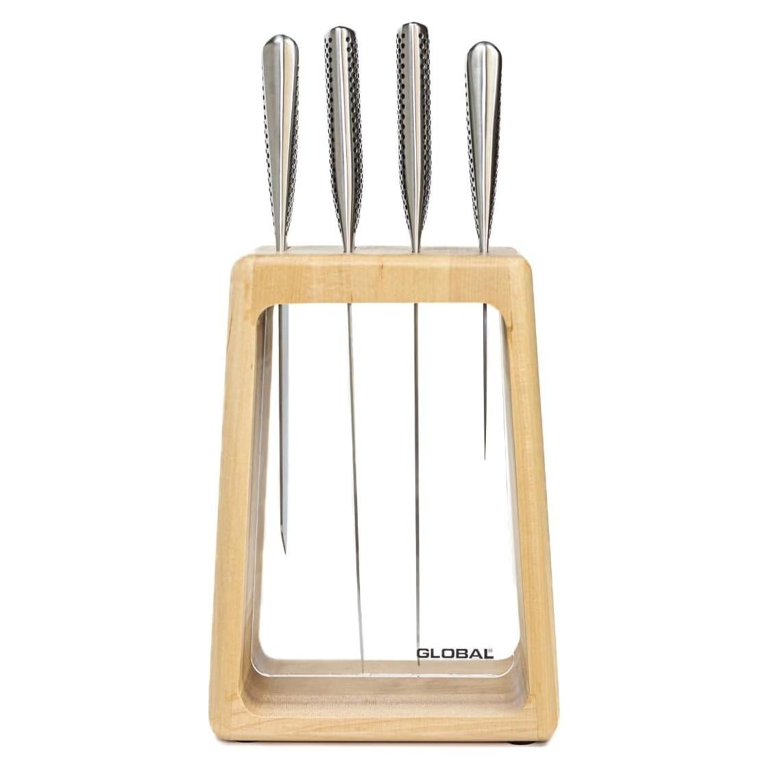 Conjunto de Cuchillos Global G-79670 con Bloque de Arce 5 Piezas