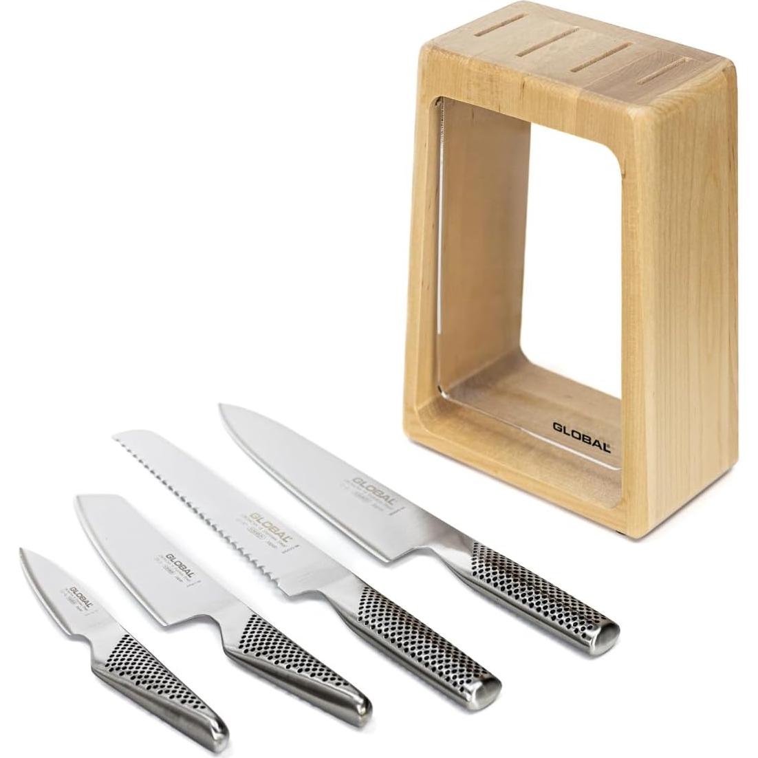 Conjunto de Cuchillos Global G-79670 con Bloque de Arce 5 Piezas