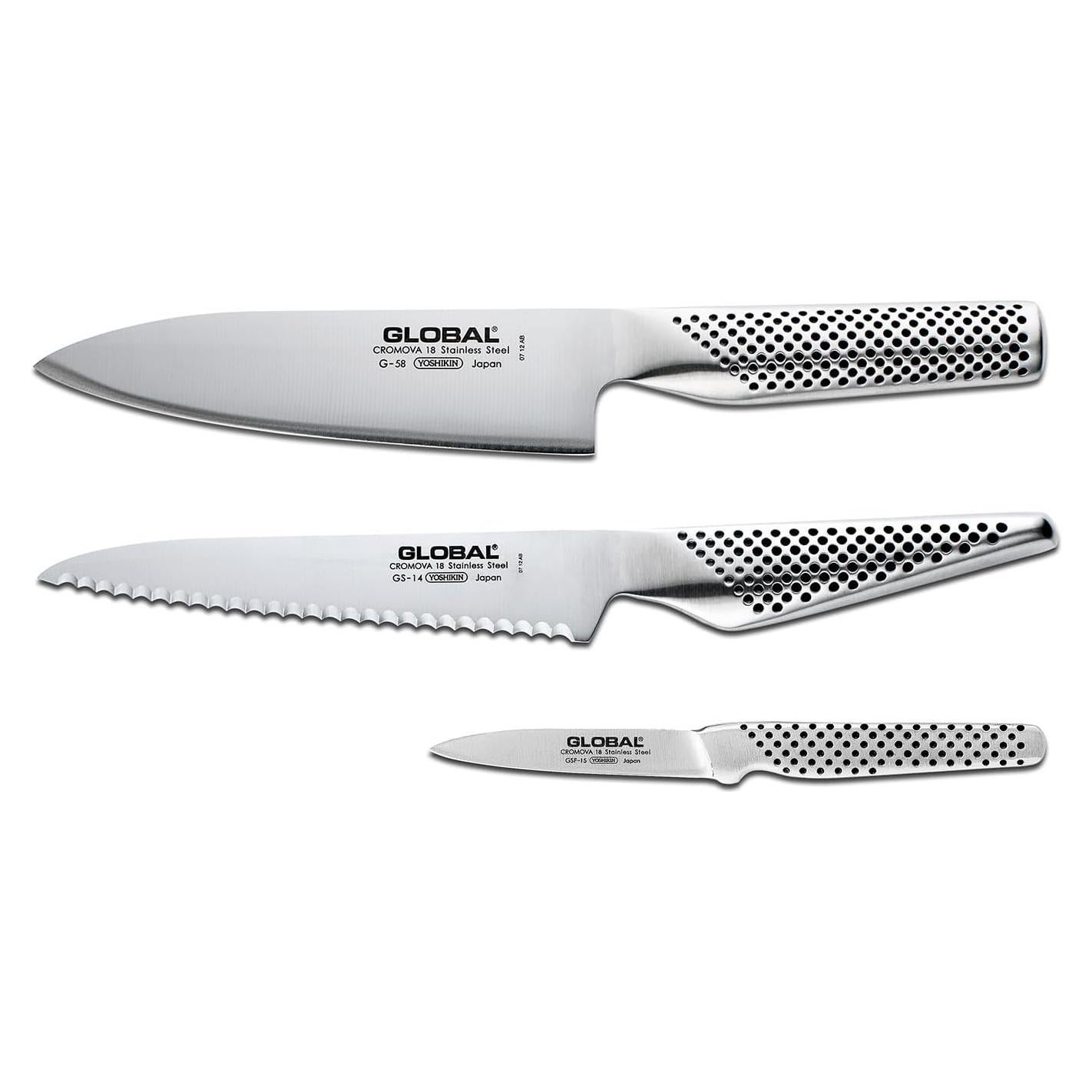 Set de Cuchillos Global: Chef 15.24 cm, Utilitario 15.24 cm, Pelar 7.62 cm