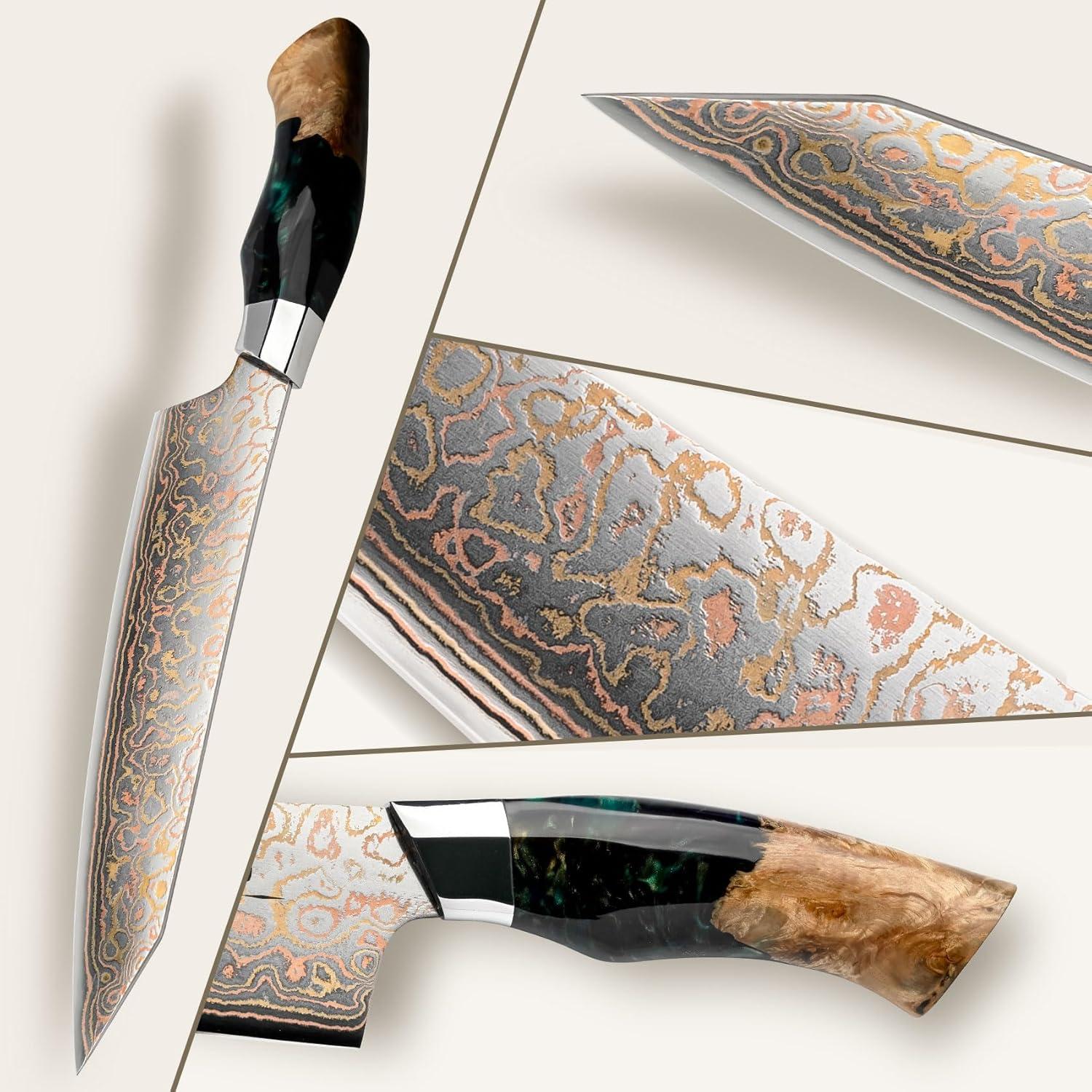 Cuchillo de Chef SHAN ZU Damasco 20.3 cm Forjado a Mano