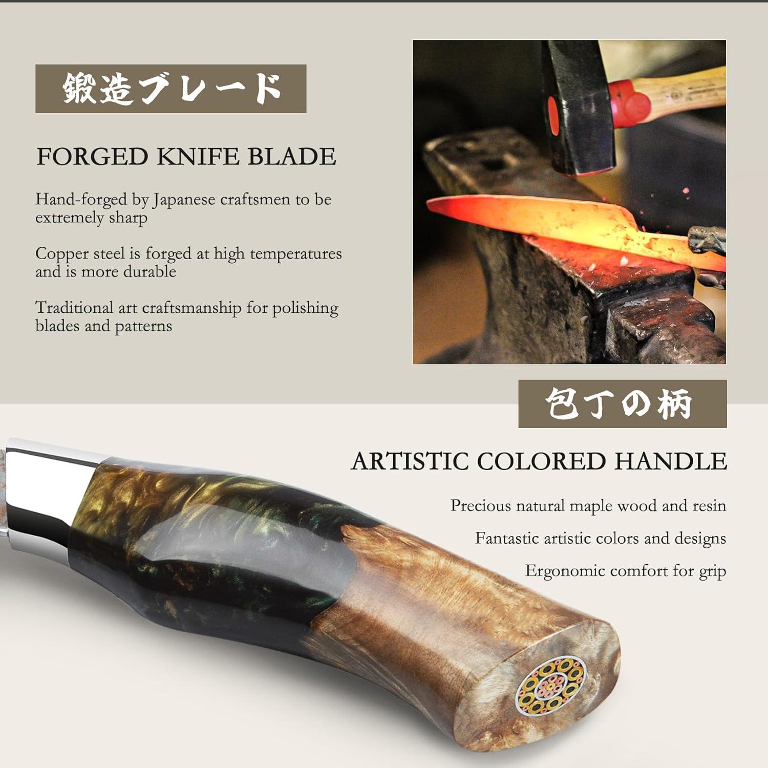 Cuchillo de Chef SHAN ZU Damasco 20.3 cm Forjado a Mano