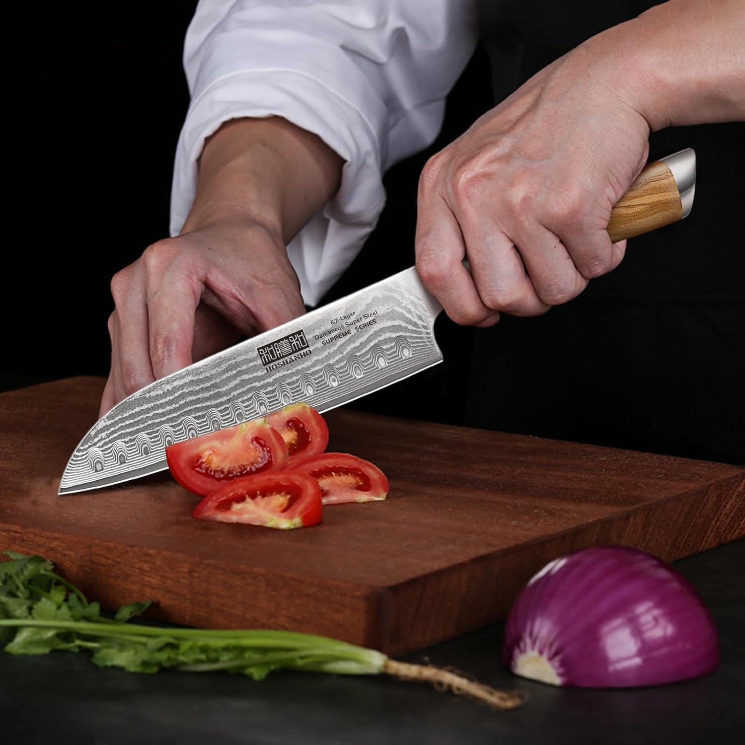Cuchillo Santoku HOSHANHO Damasco 17.78 cm Mango Madera