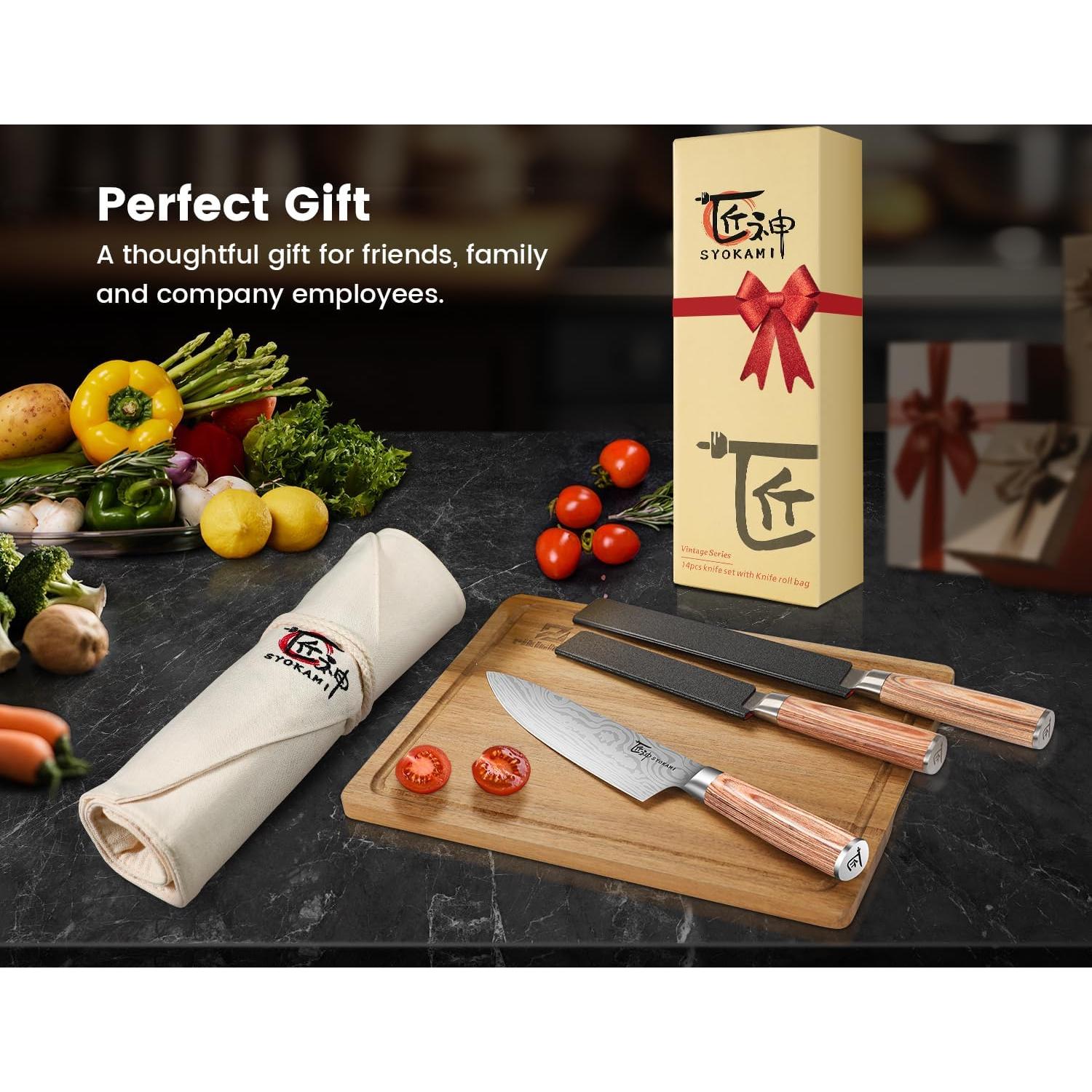 Juego de cuchillos de cocina SYOKAMI 14 piezas con bolsa enrollable