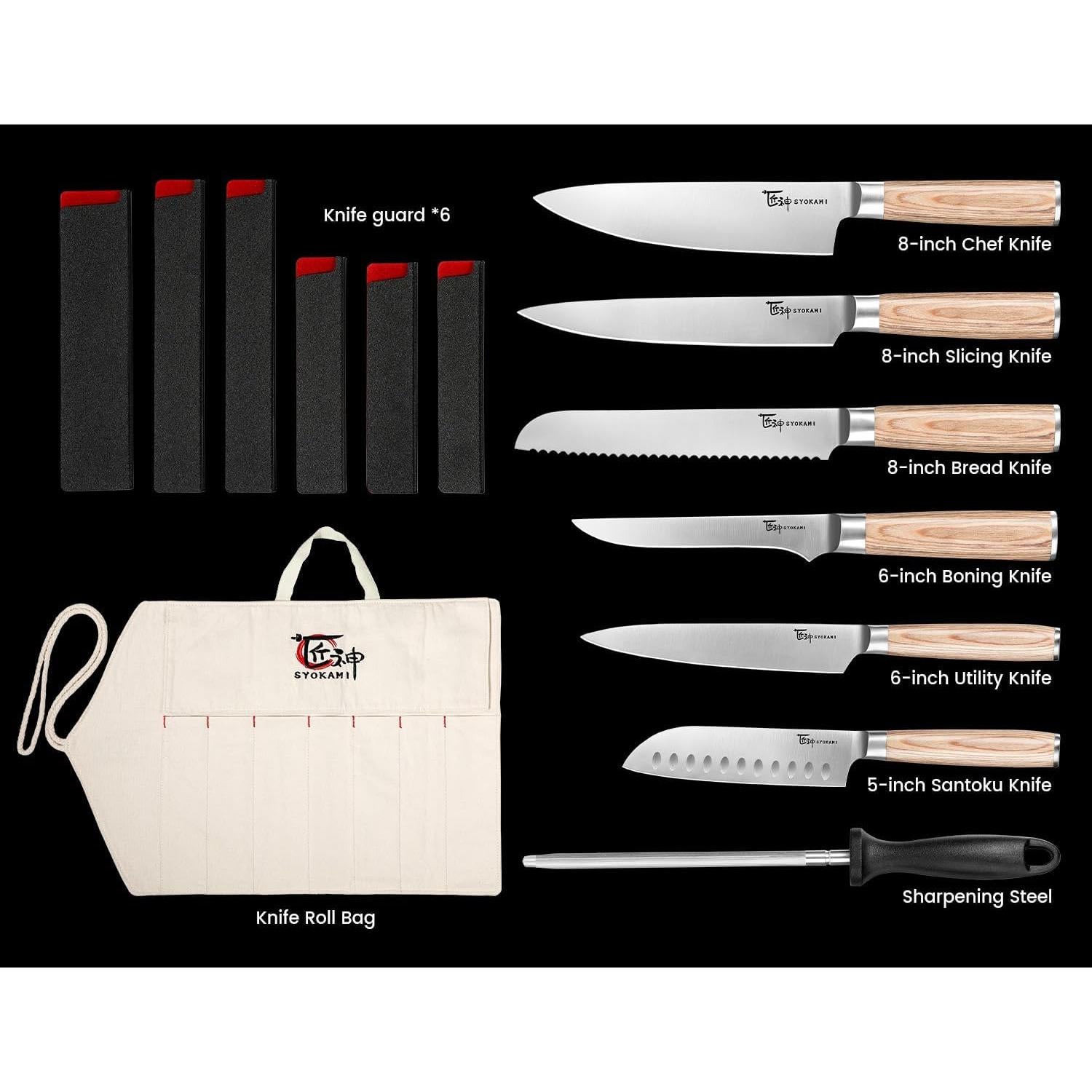 Juego de cuchillos de cocina SYOKAMI 14 piezas con bolsa enrollable