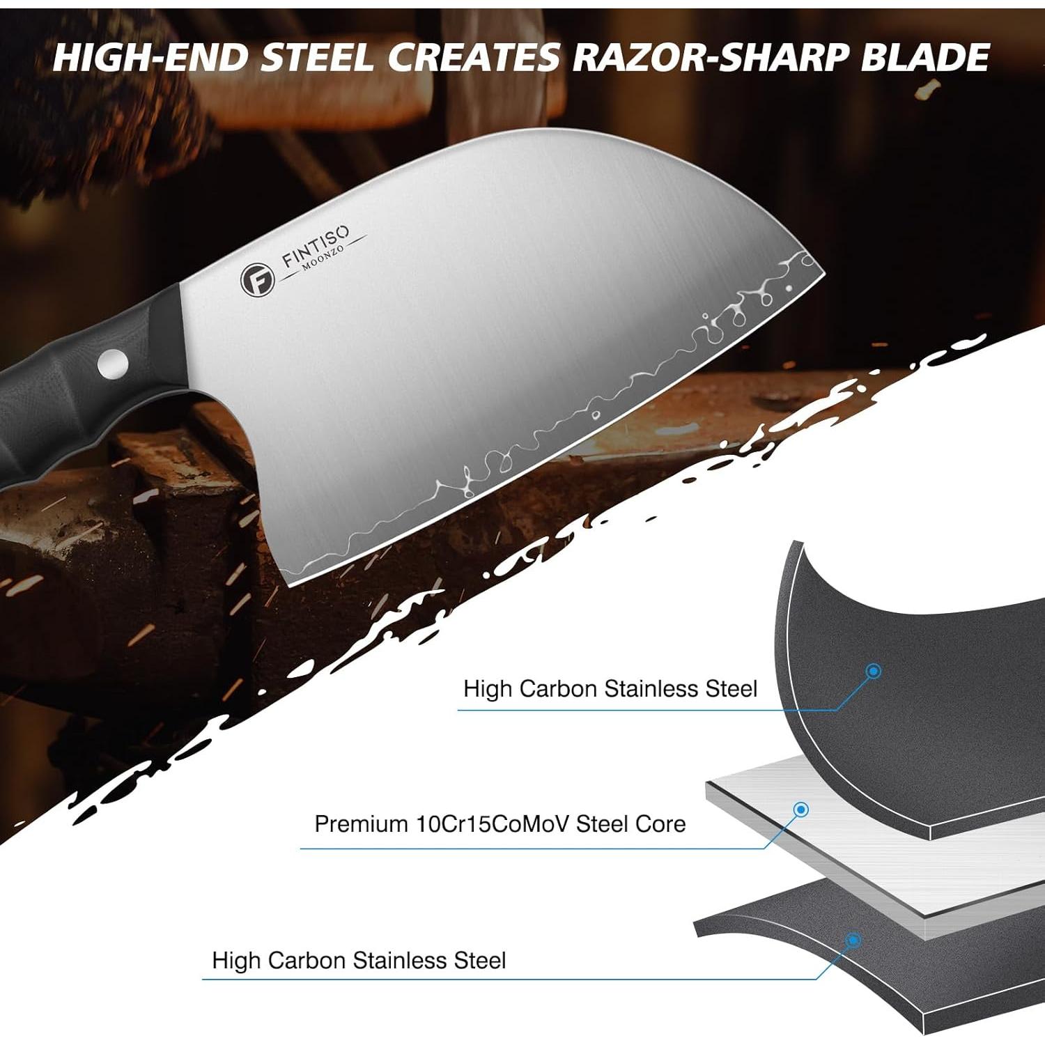 Cuchillo de Hacha de Carne FINTISO 6.5" Acero Inoxidable G10