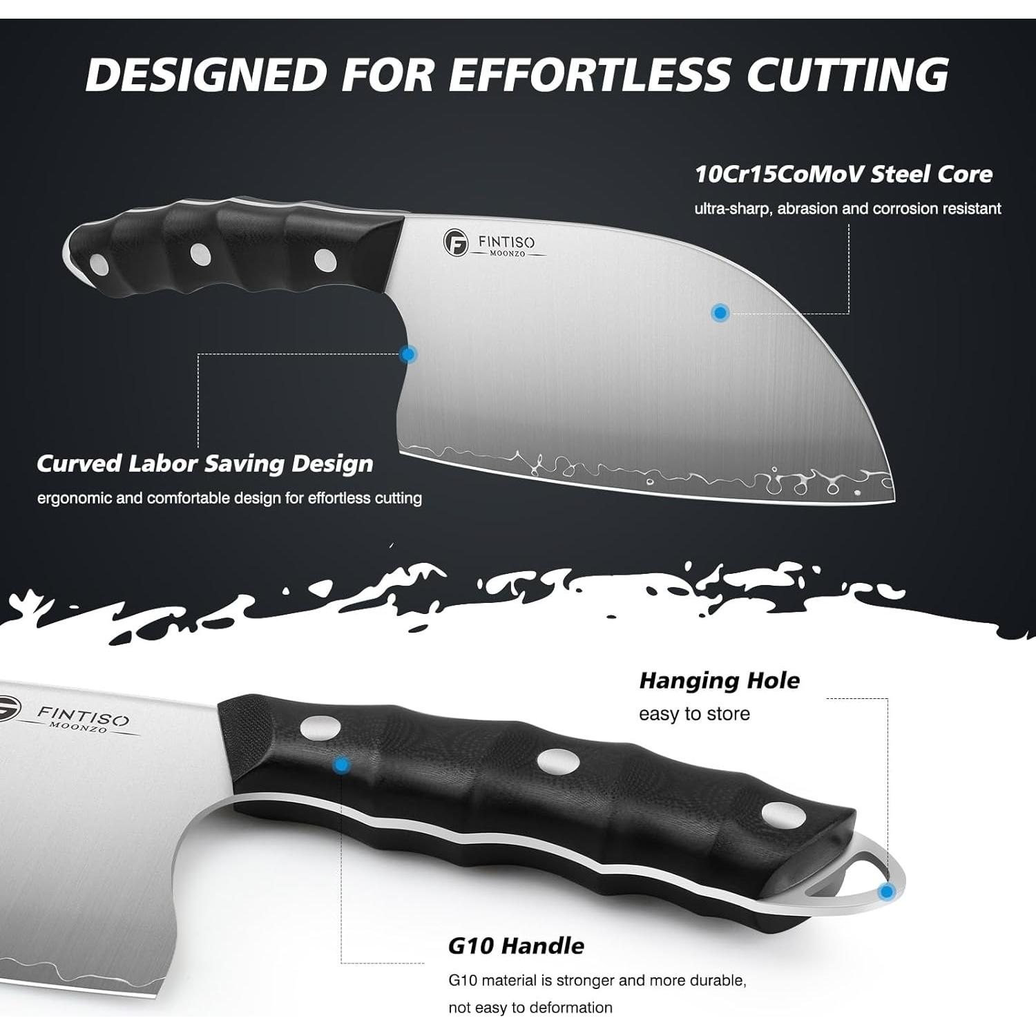 Cuchillo de Hacha de Carne FINTISO 6.5" Acero Inoxidable G10