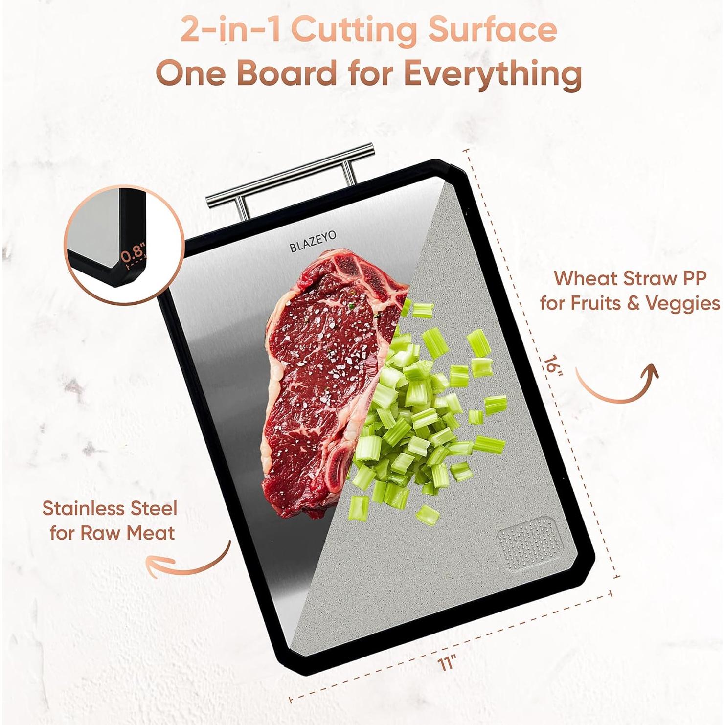 Tabla de Cortar Doble Lado BLAZEYO 40.64x27.94 cm Acero Inoxidable