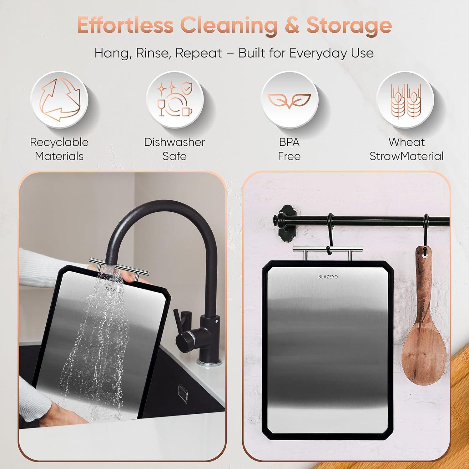 Tabla de Cortar Doble Lado BLAZEYO 40.64x27.94 cm Acero Inoxidable