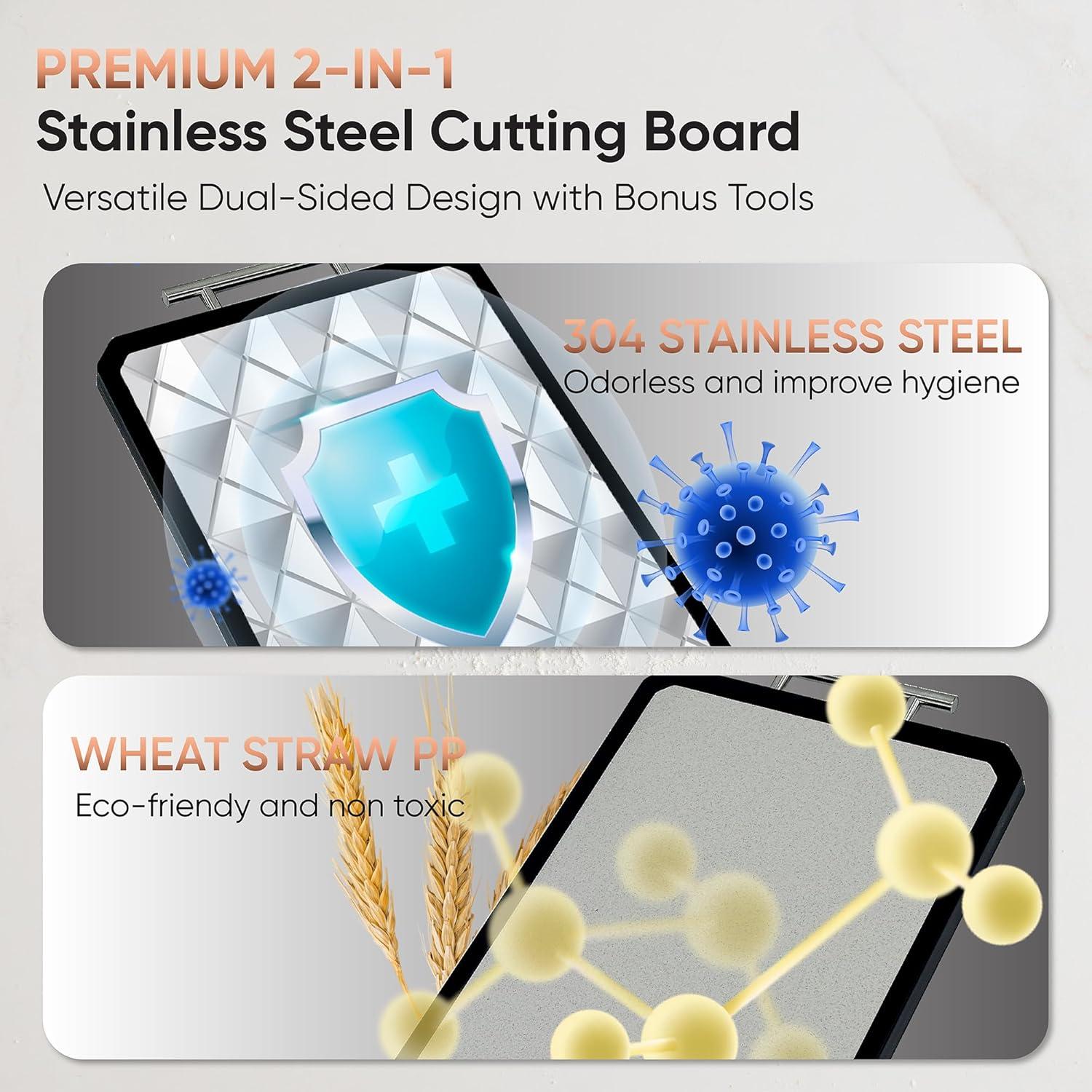 Tabla de Cortar Doble Lado BLAZEYO 40.64x27.94 cm Acero Inoxidable