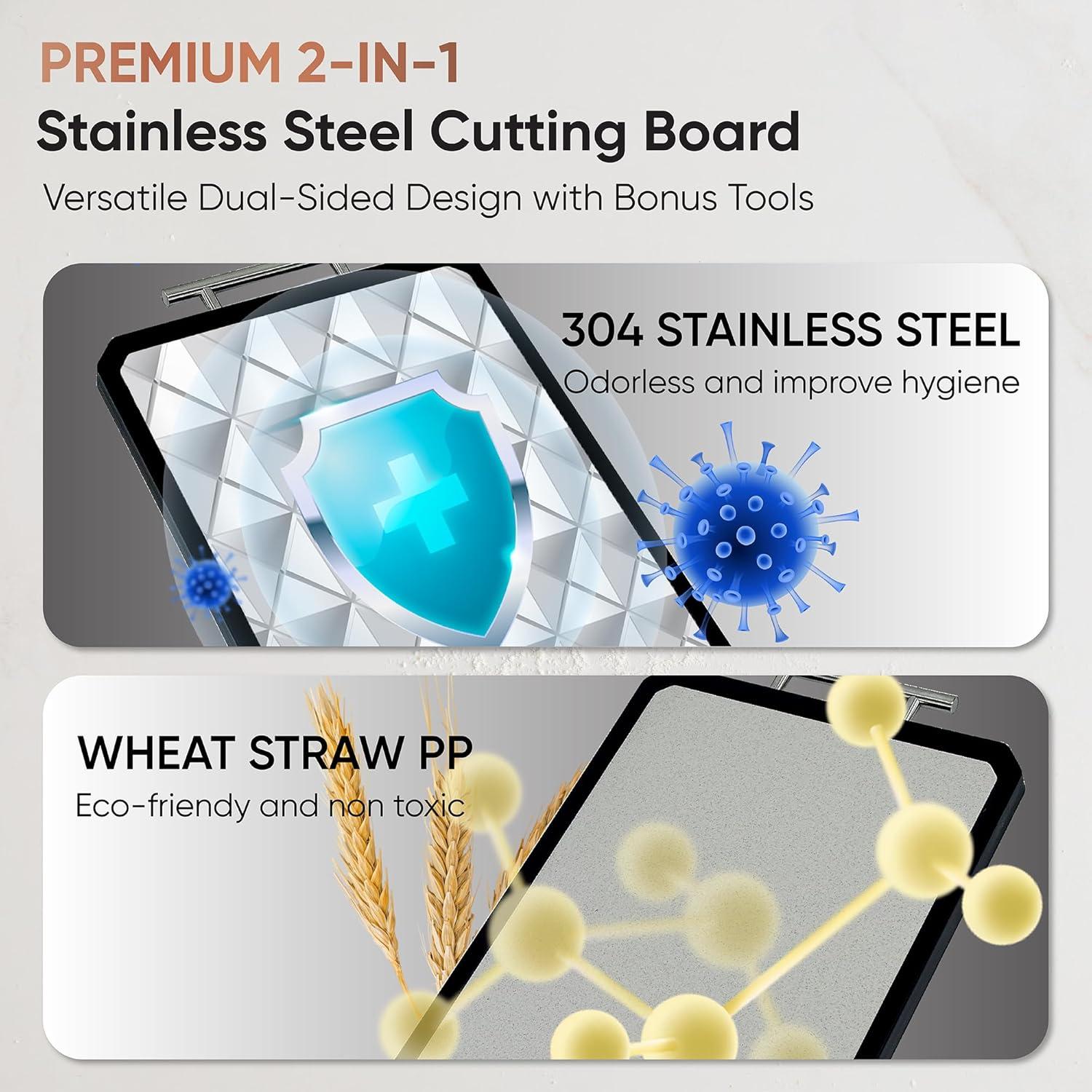 Tabla de Cortar Doble Lado BLAZEYO 40.64x27.94 cm Acero Inoxidable