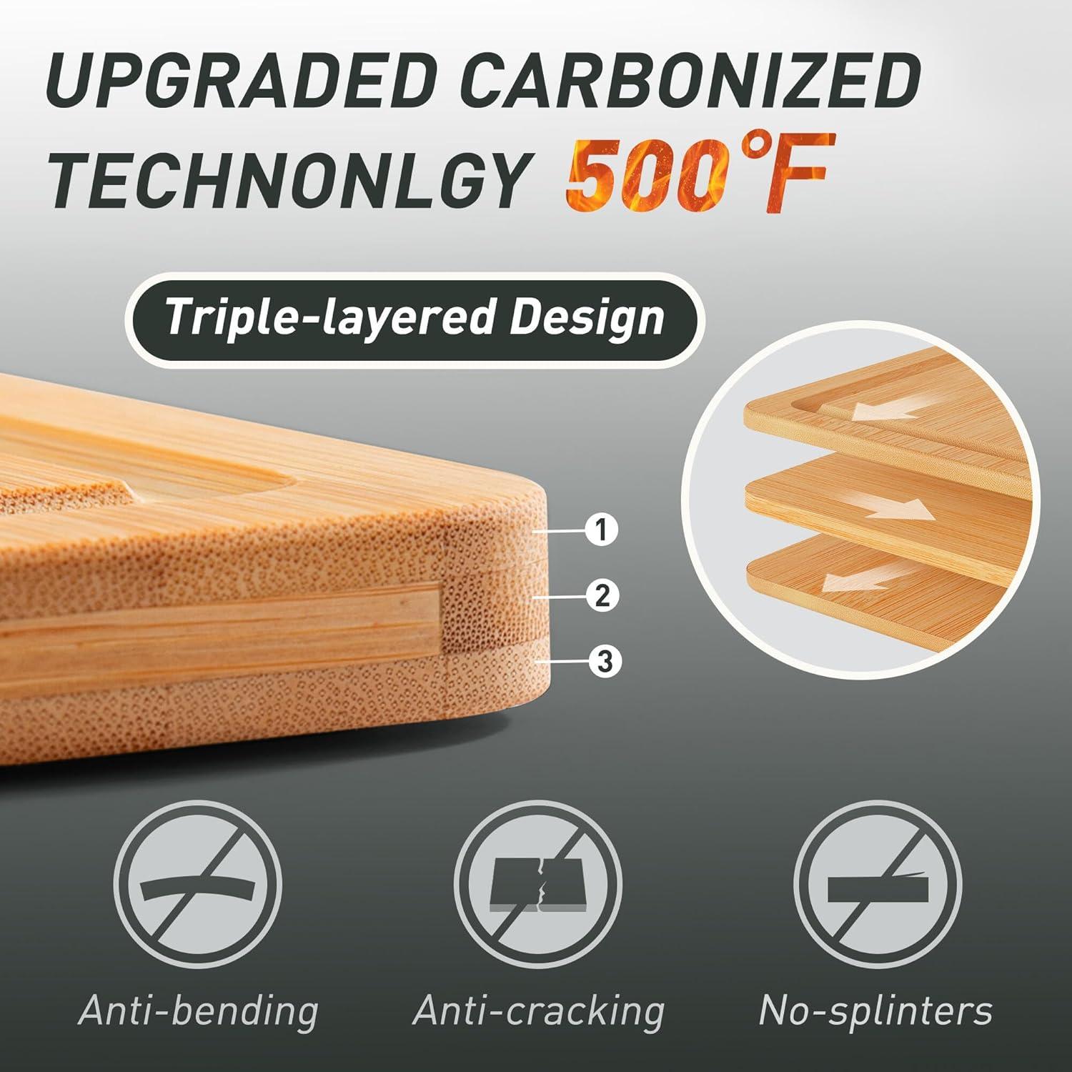 Juego de 3 Tablas de Cortar de Bambú Socisen Antideslizantes