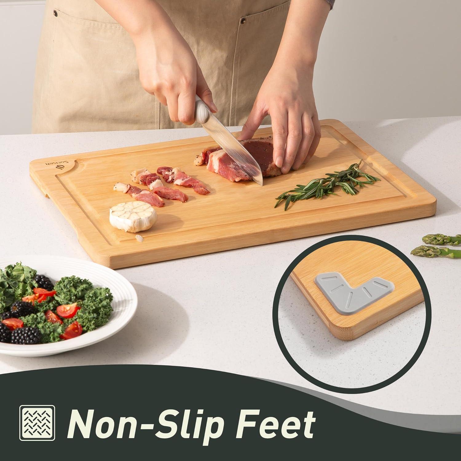 Juego de 3 Tablas de Cortar de Bambú Socisen Antideslizantes