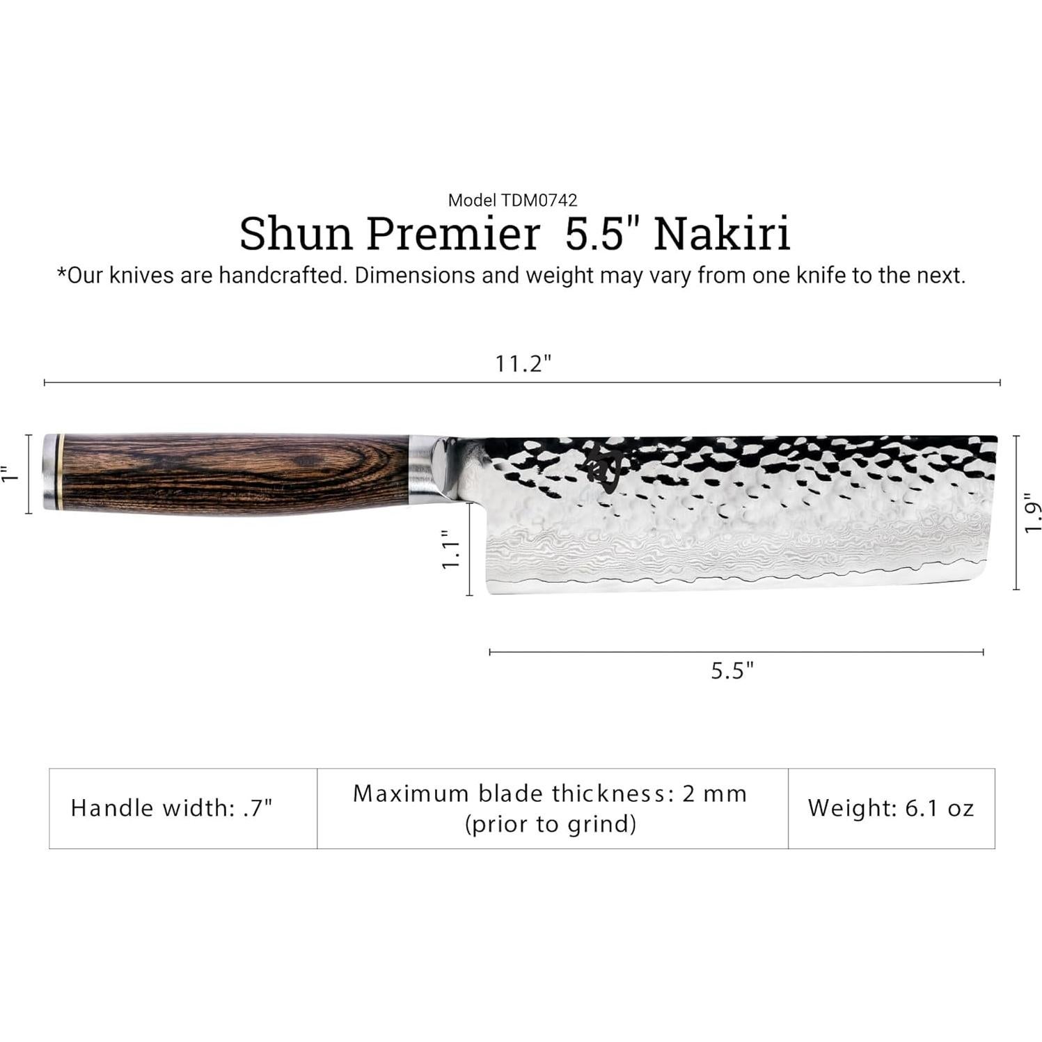 Cuchillo Nakiri Shun Premier 14 cm Acero Damasco Pakkawood