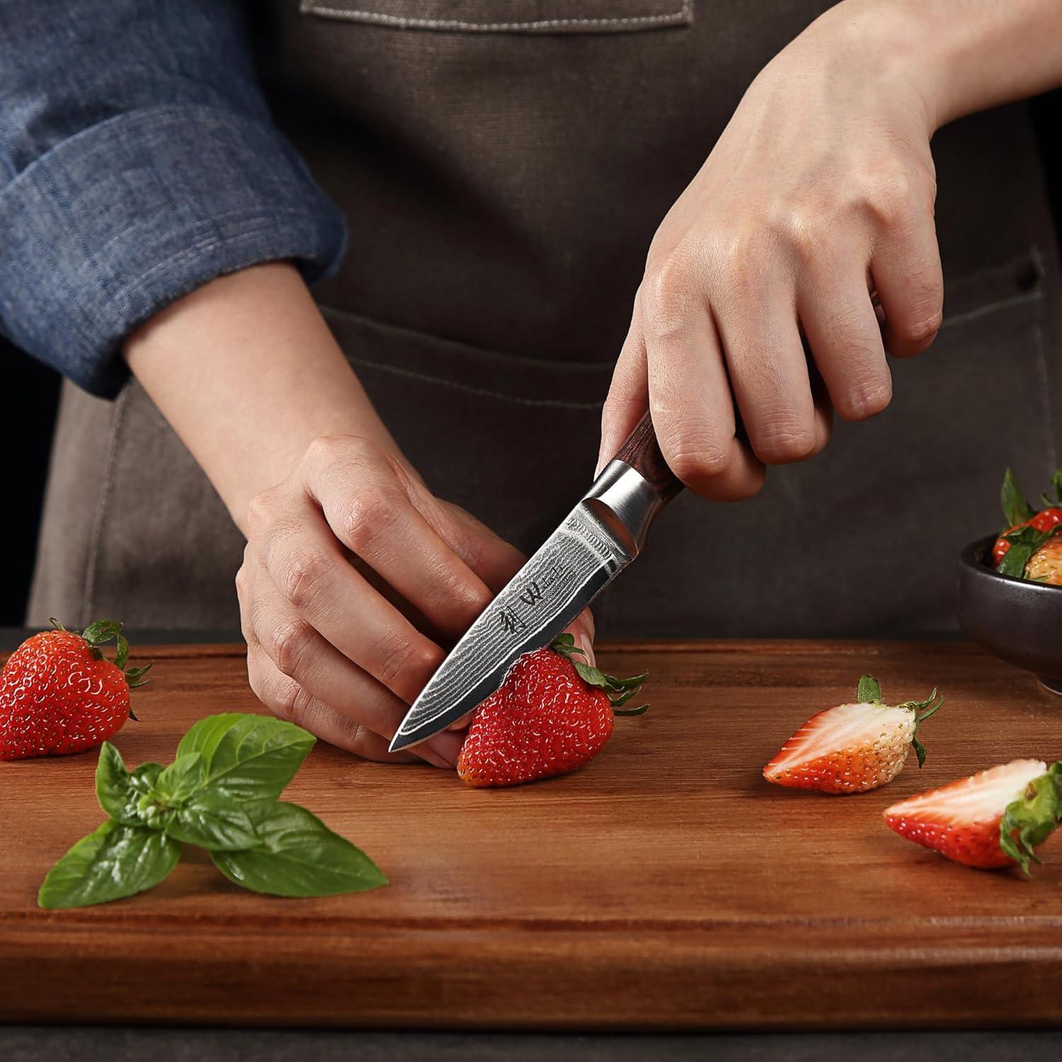 Cuchillo de Oficina Wakoli EDIB 3.2" Damasco VG10 Pakkawood