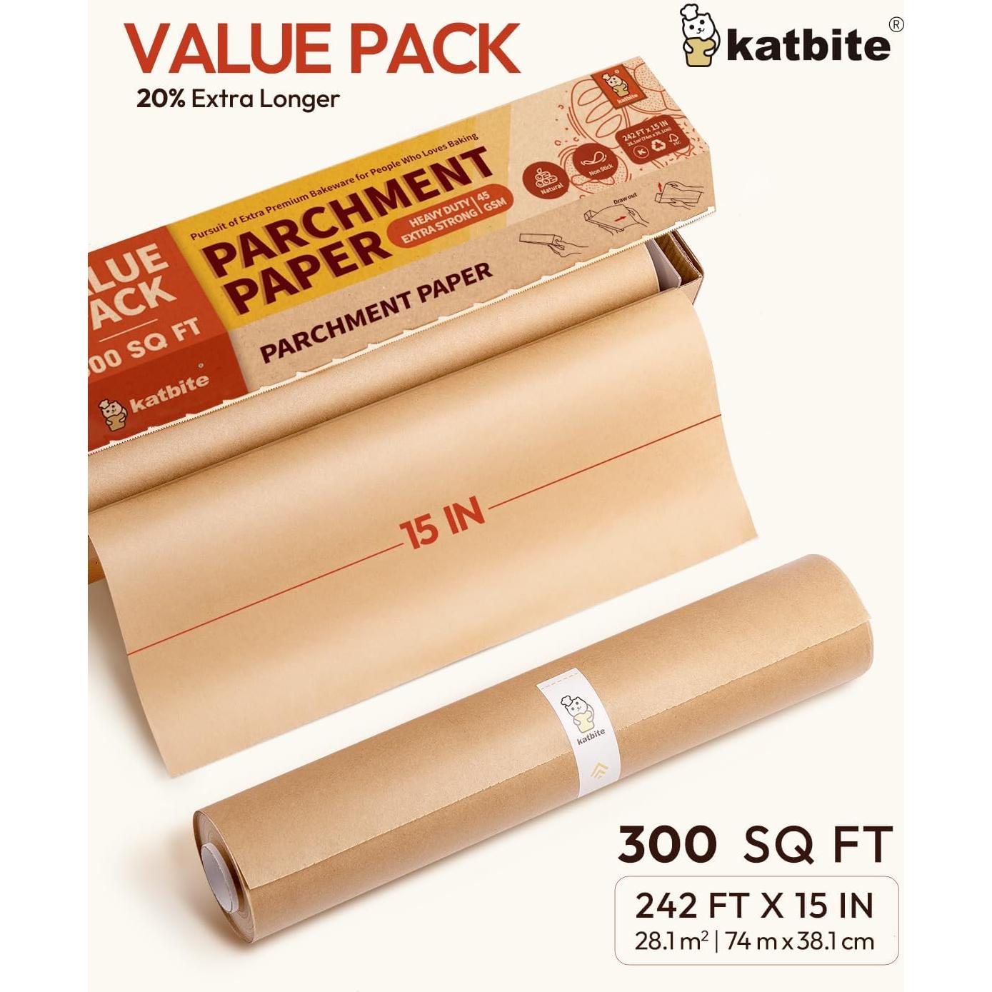 Papel Pergamino Antiadherente Katbite 38cm x 73.7m con Cortador