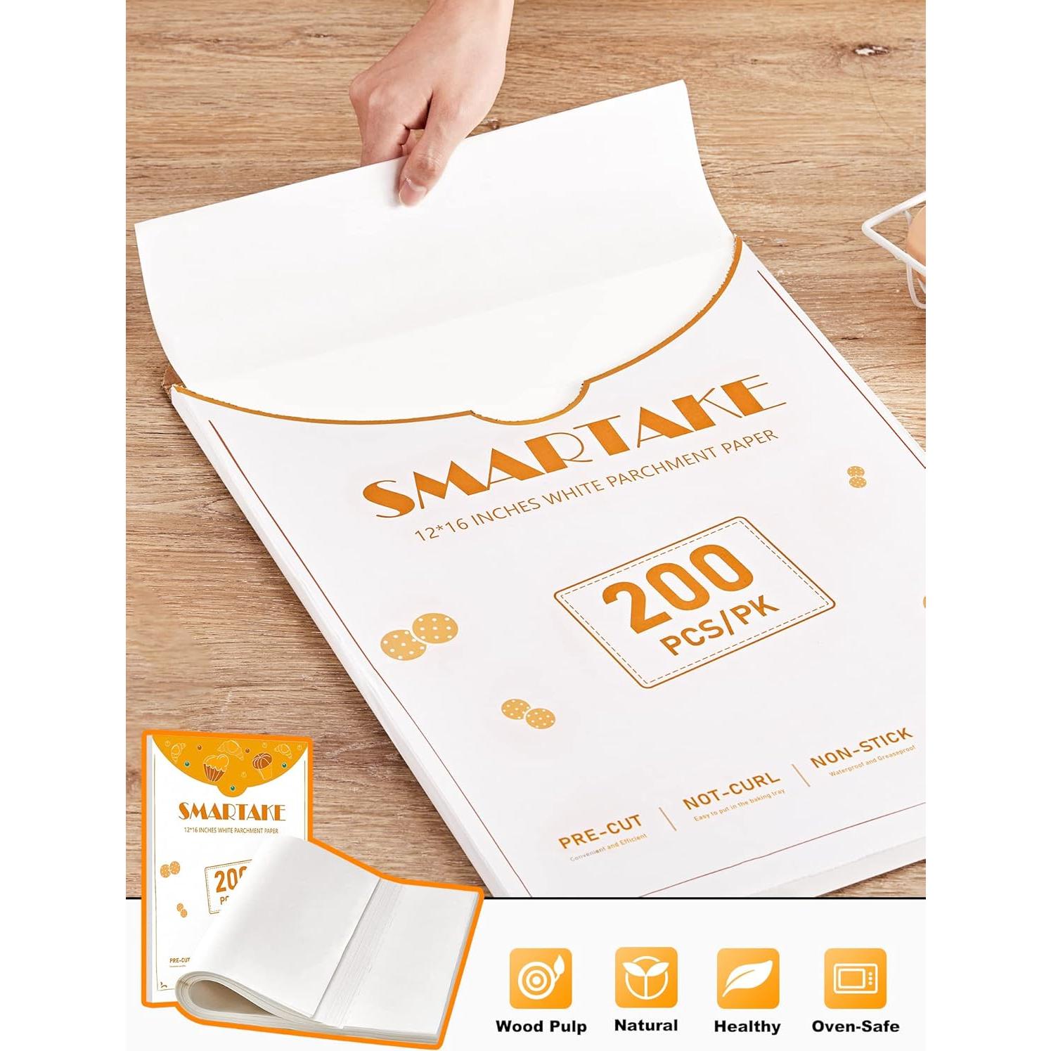 SMARTAKE 200 Hojas de Papel Pergamino 30x40 cm Anti-adherente