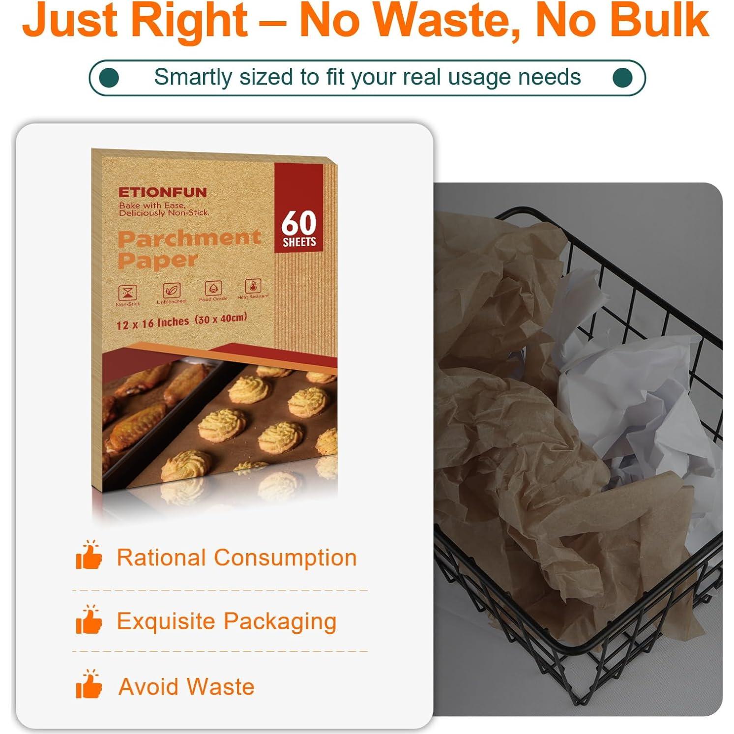 60 Hojas de Papel Pergamino ETIONFUN 30.48x40.64 cm Sin Blanquear