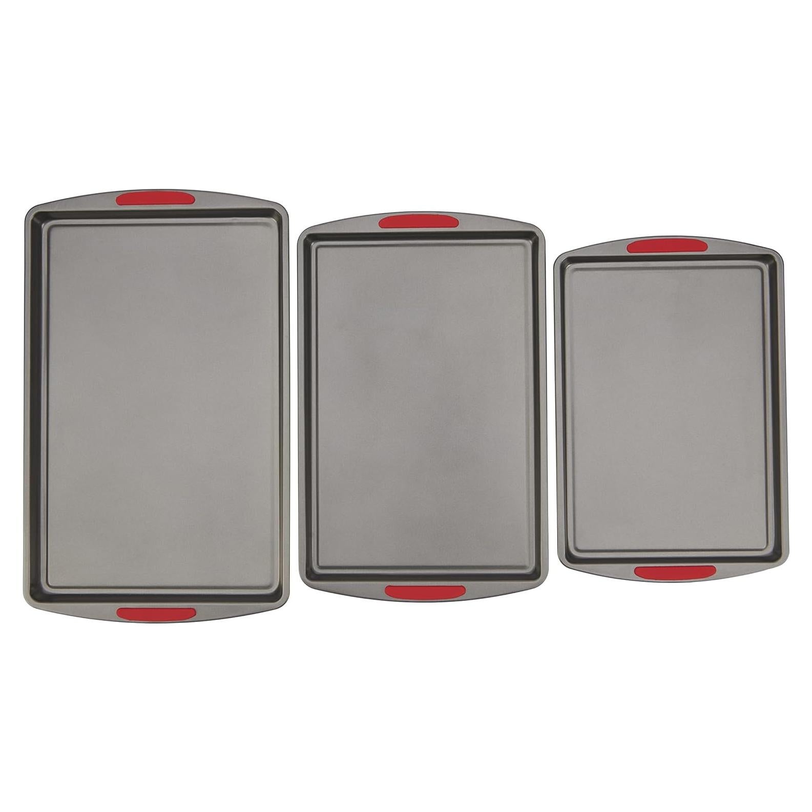 Juego de 3 bandejas para galletas GoodCook MegaGrip, acero gris
