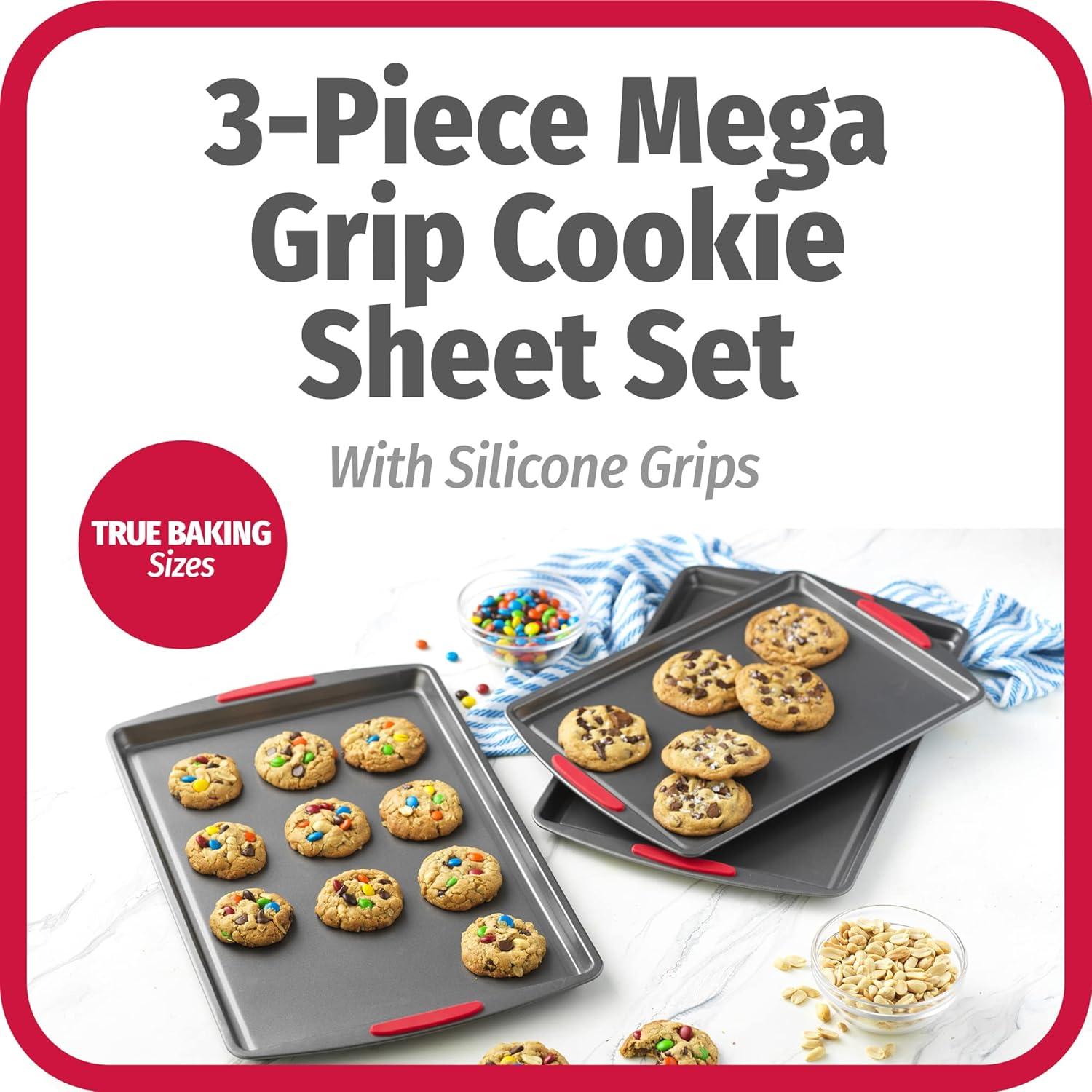 Juego de 3 bandejas para galletas GoodCook MegaGrip, acero gris