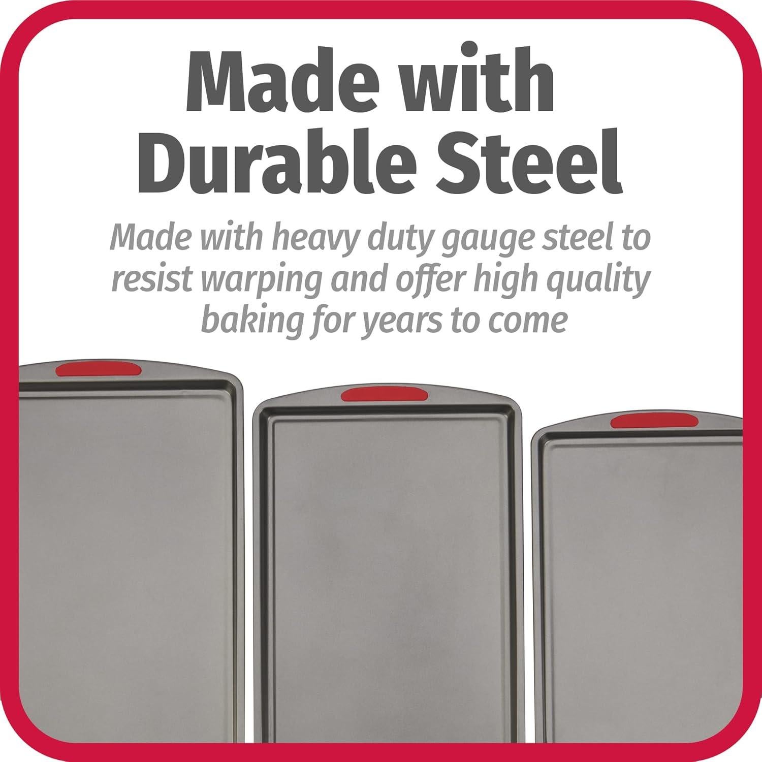 Juego de 3 bandejas para galletas GoodCook MegaGrip, acero gris