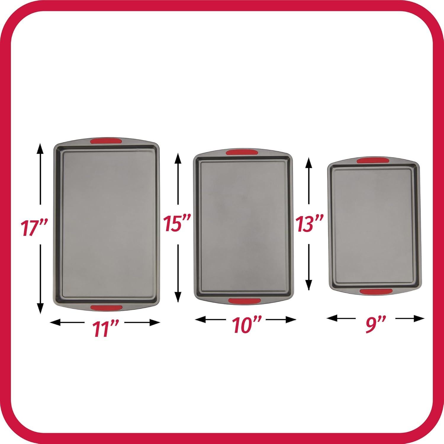 Juego de 3 bandejas para galletas GoodCook MegaGrip, acero gris