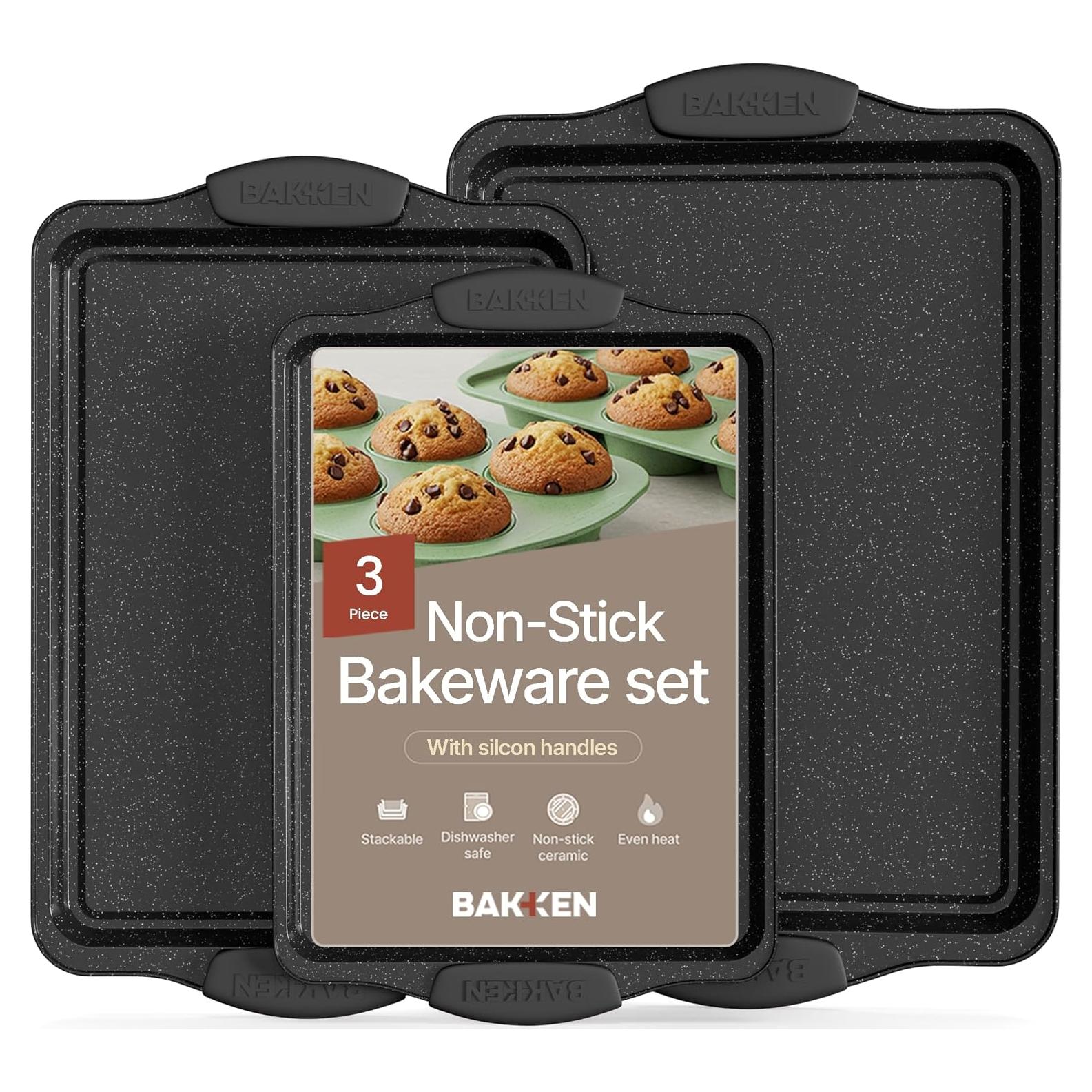 Juego de 3 Bandejas para Hornear BAKKEN Antiadherente Mármol Gris