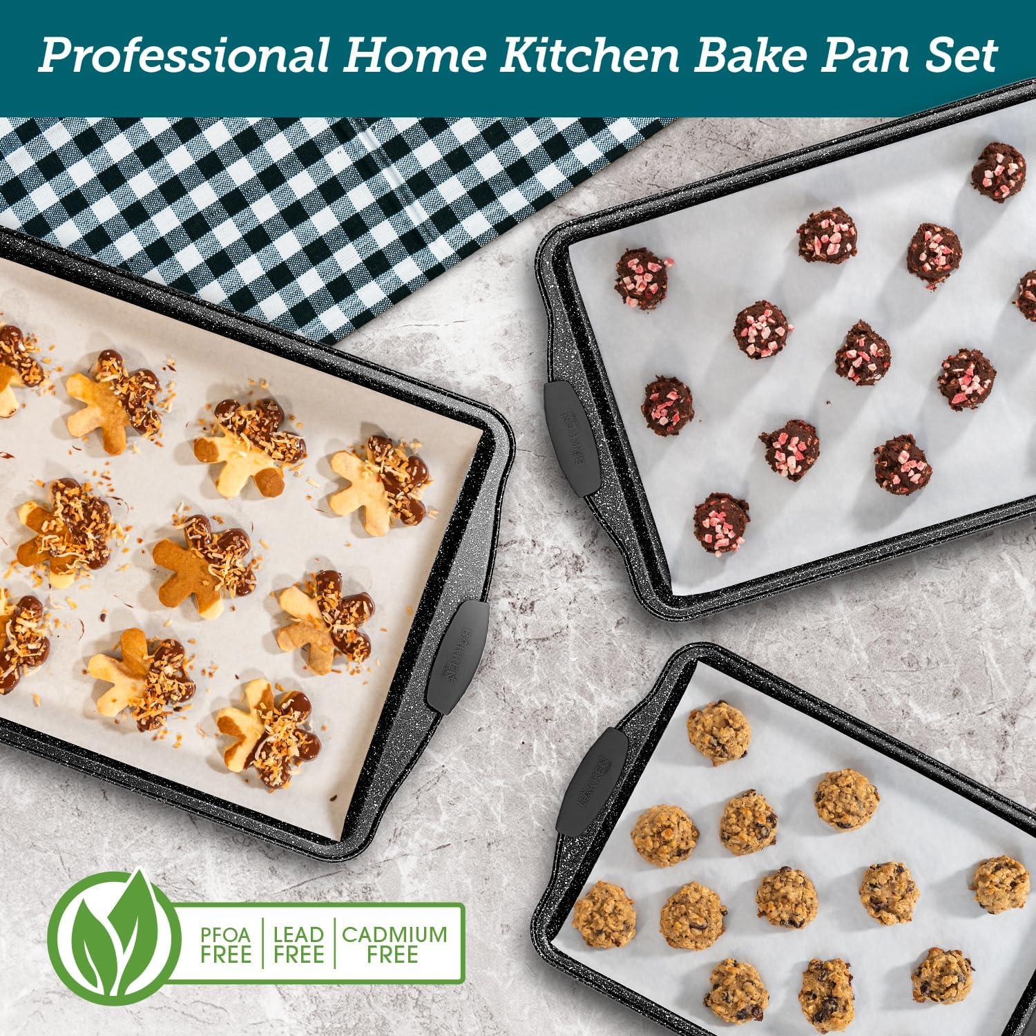 Juego de 3 Bandejas para Hornear BAKKEN Antiadherente Mármol Gris