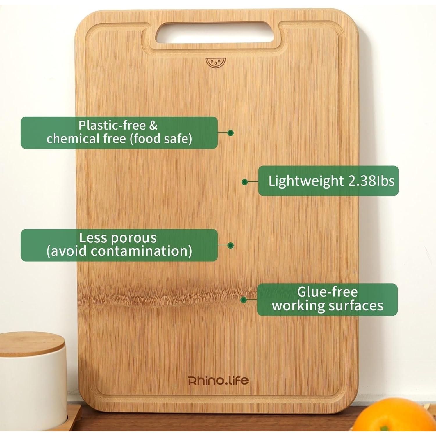 Tabla de Cortar Grande RhinoLife de Bambú 40x28 cm Antimicrobiana