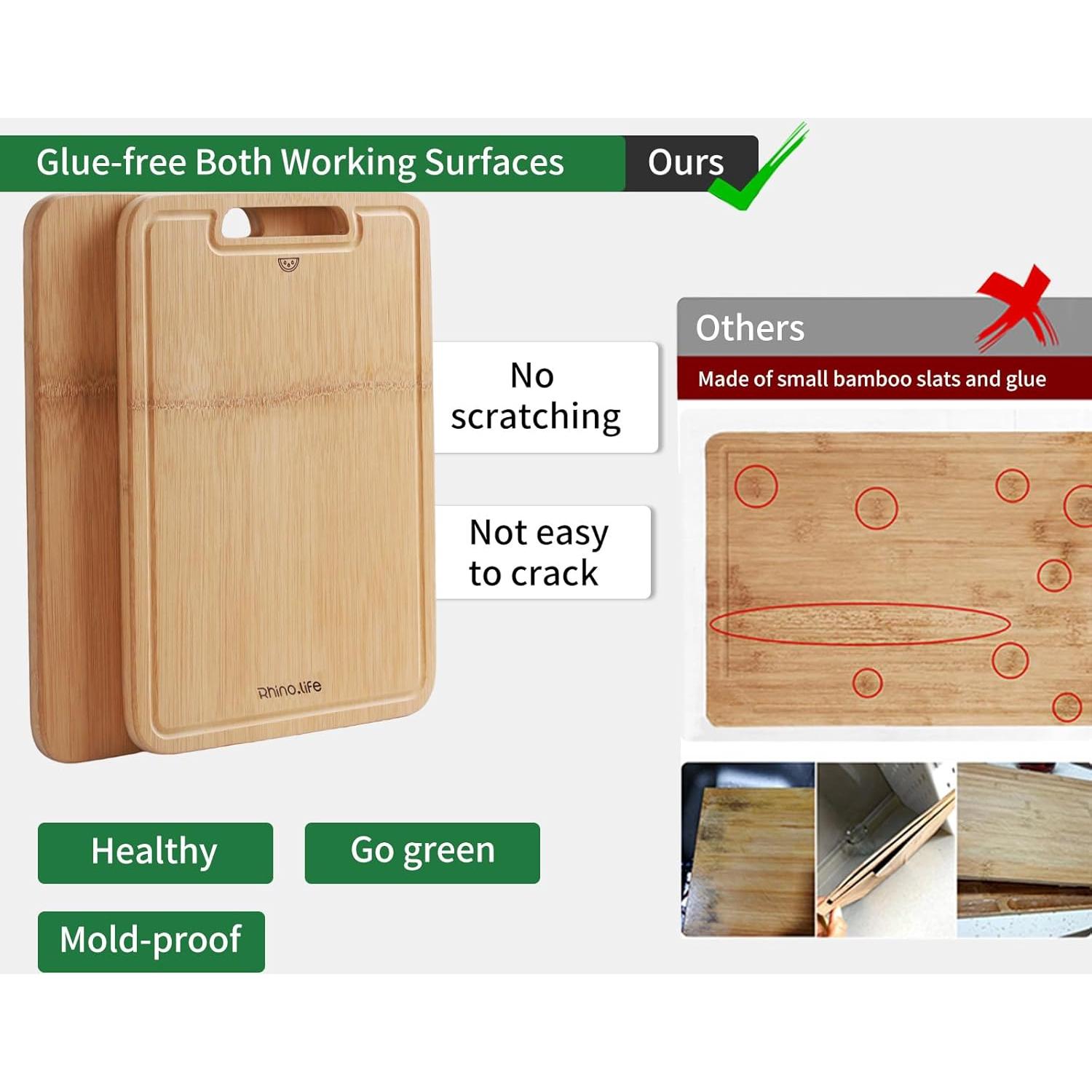 Tabla de Cortar Grande RhinoLife de Bambú 40x28 cm Antimicrobiana