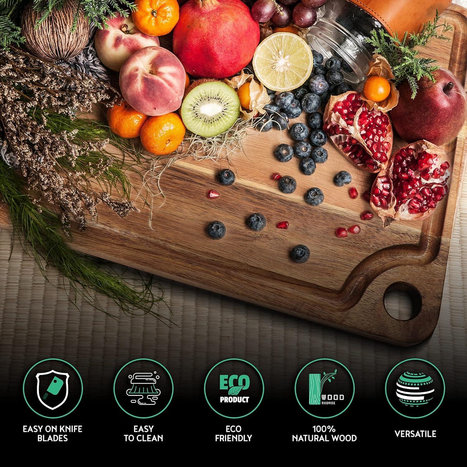 Tabla de Cortar Grande de Madera de Acacia AZRHOM 45.7x30.5 cm